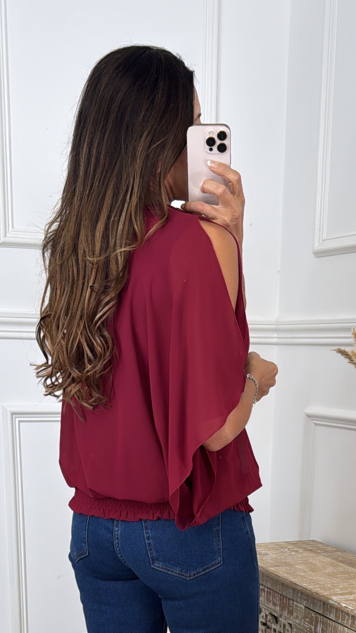 Tricia Wine Sequin Detail Top