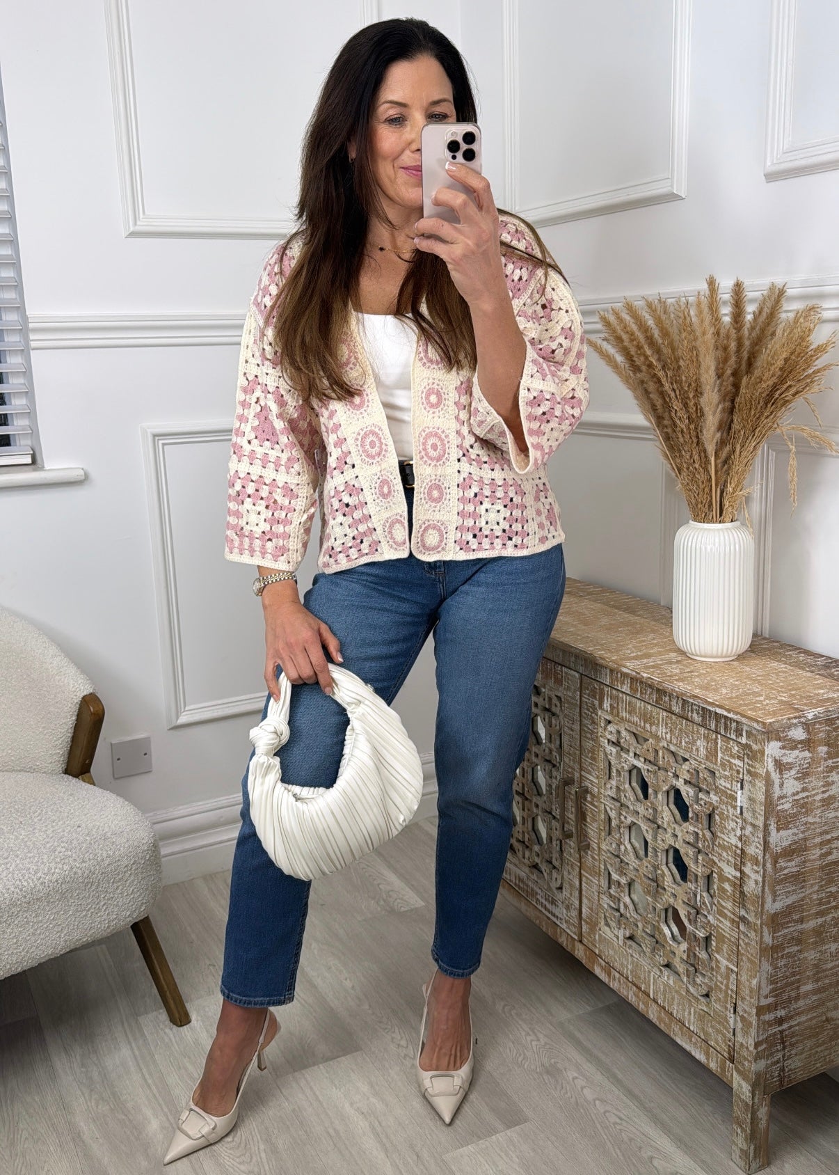 Avril Pink Crochet Knit Cardigan