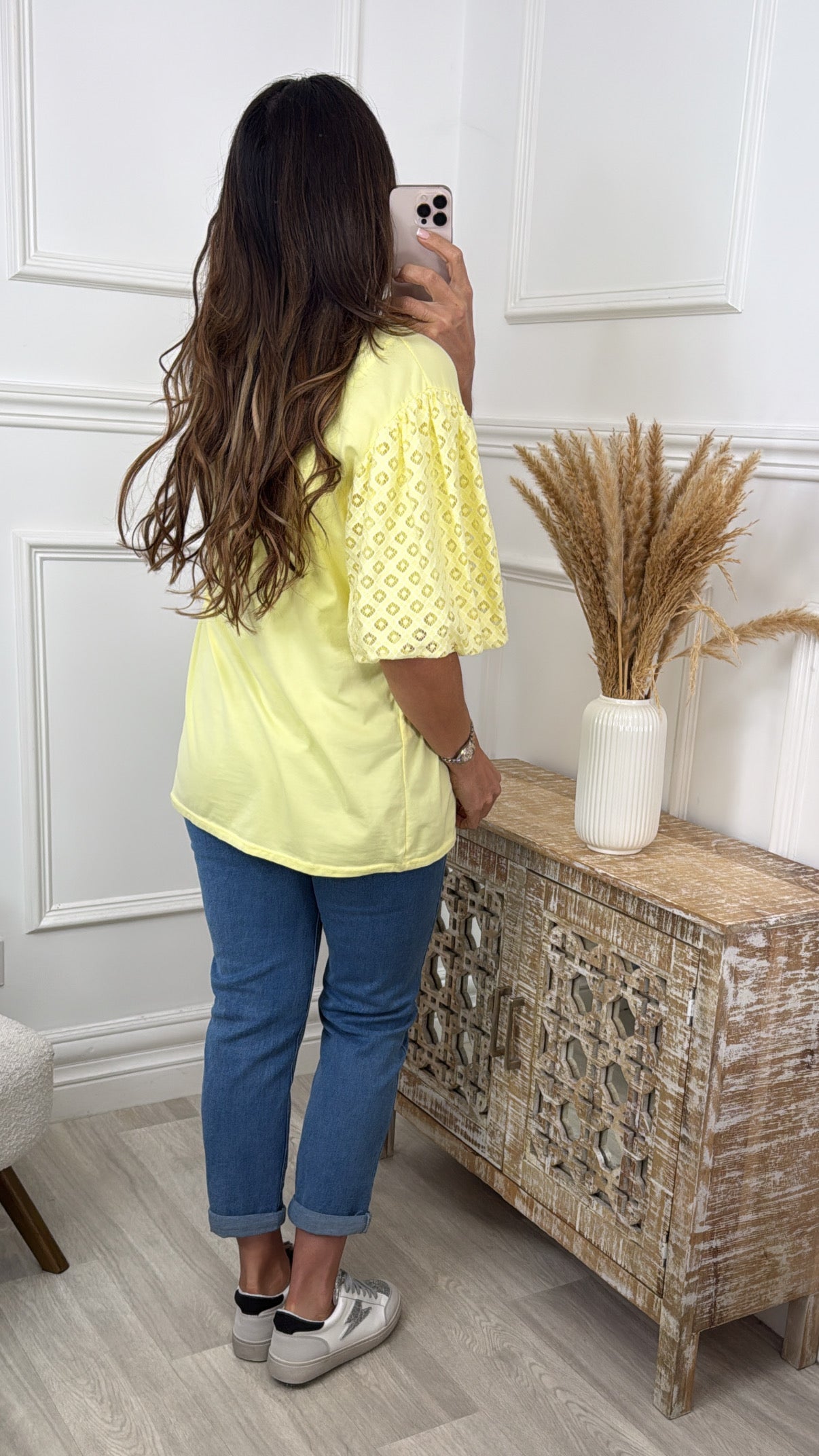 Millie Yellow Broderie Sleeve Top