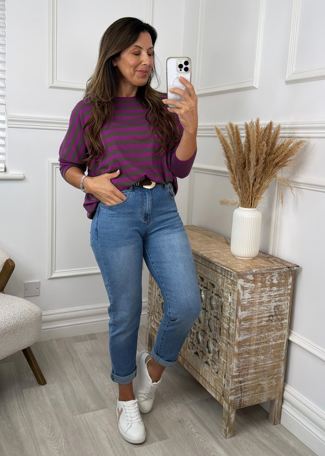 Viola Purple and Grey Striped Top