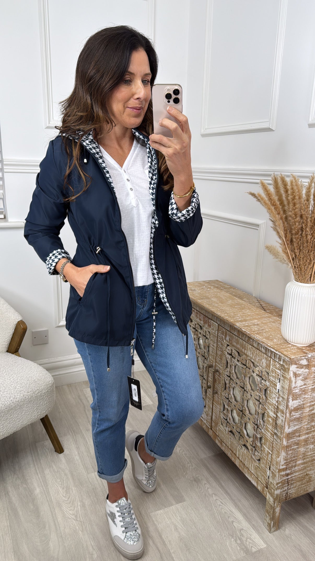 Danielle Navy Long Rain Jacket