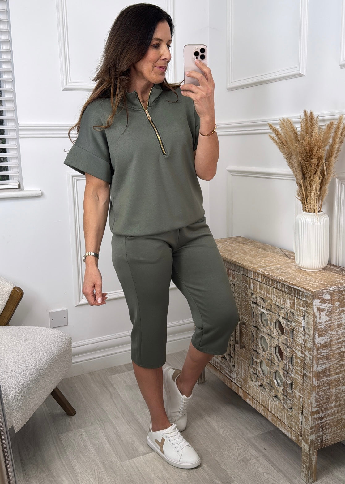 Una Khaki Half Zipper Set
