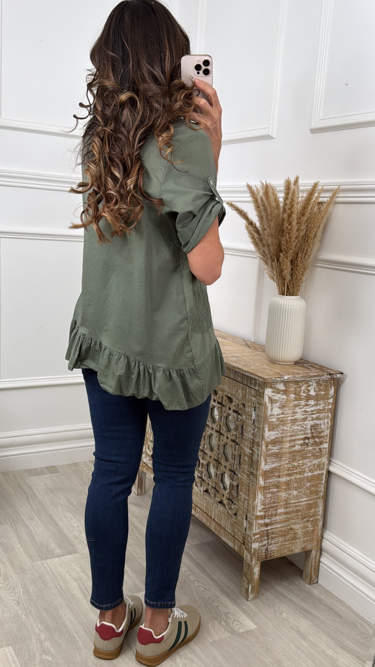 Charlene Khaki Broderie Flower Blouse