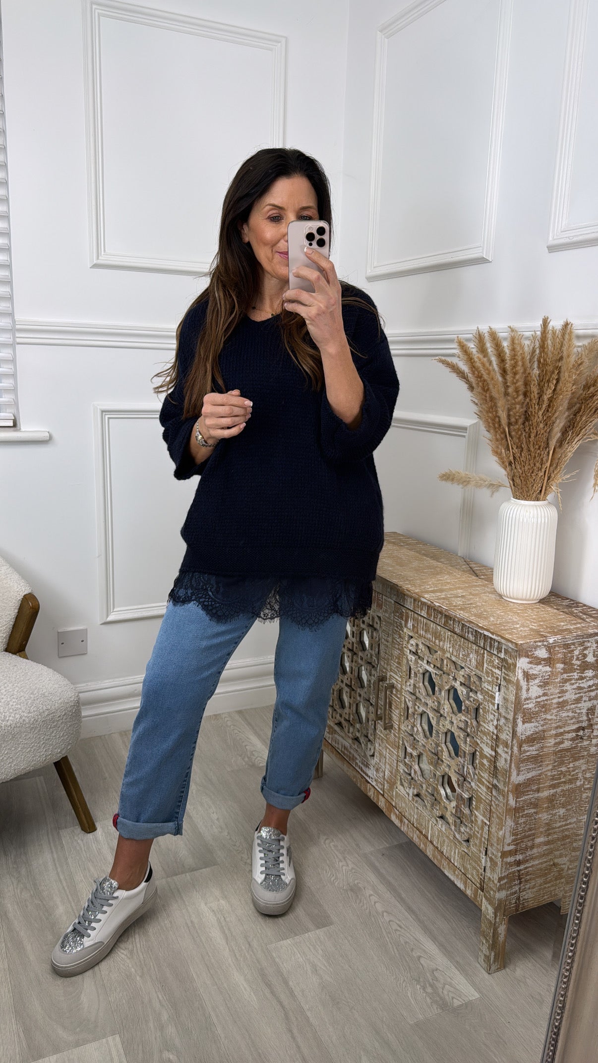 Kimber Navy Lace Hem Jumper