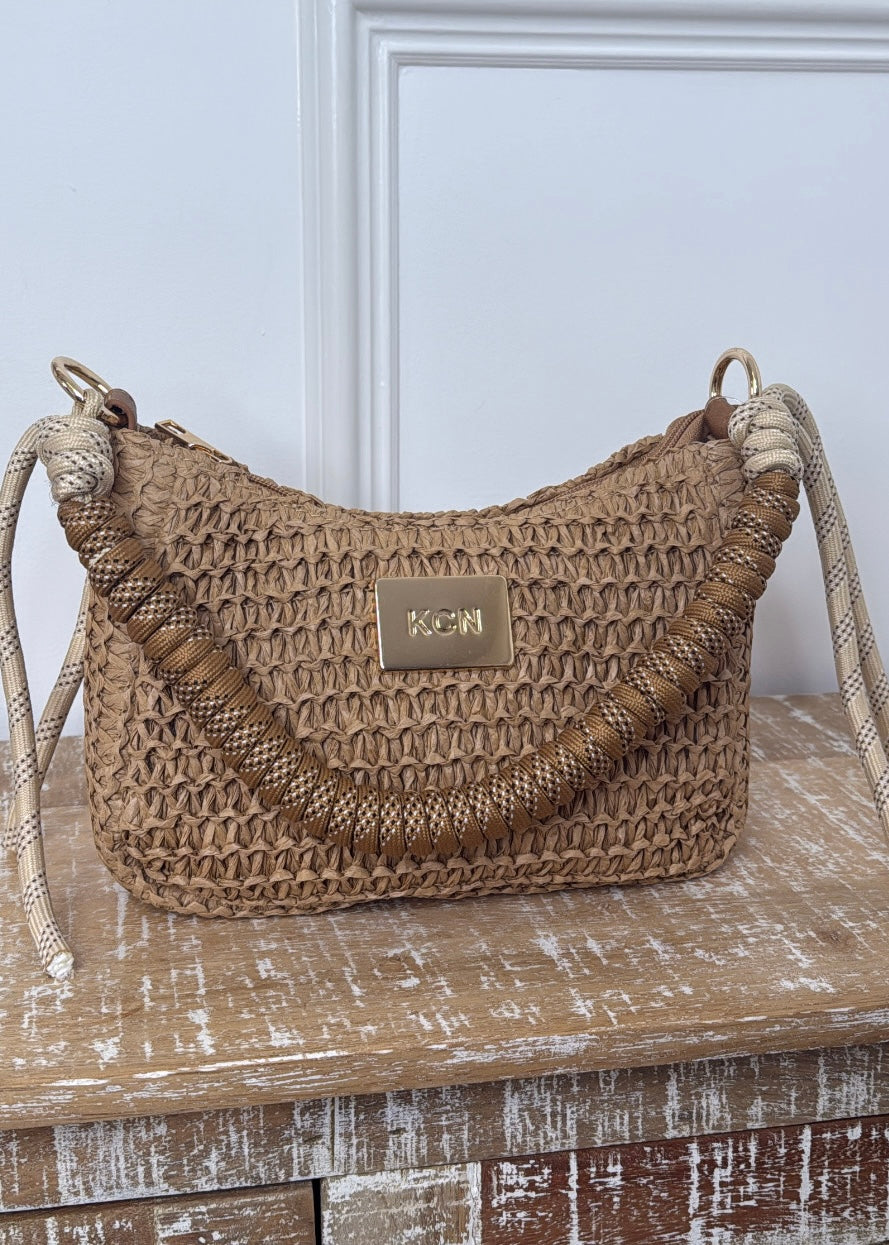 Keeva Beige Straw Crossbody Bag