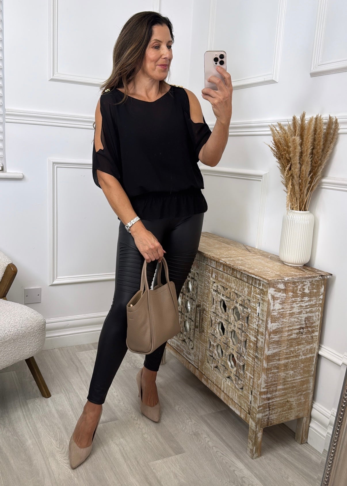 Cala Black Open Shoulder Top