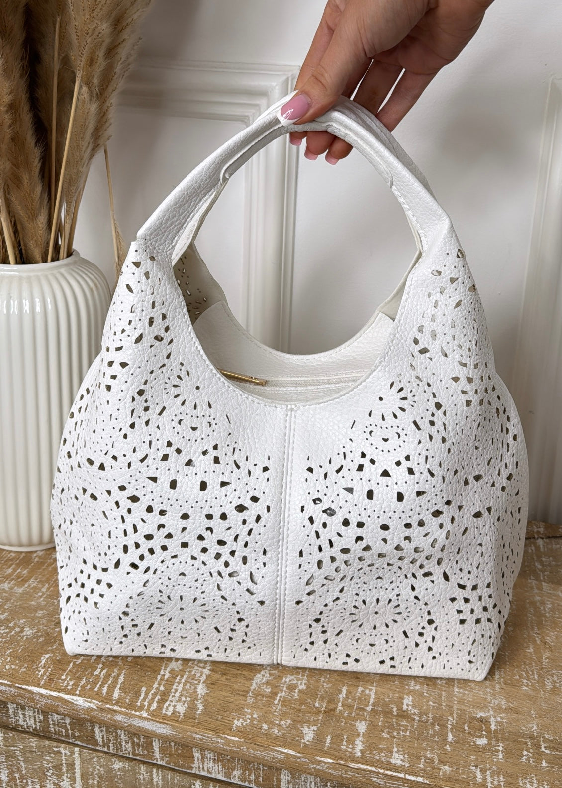 Portofino White Laser Cut Tote Bag
