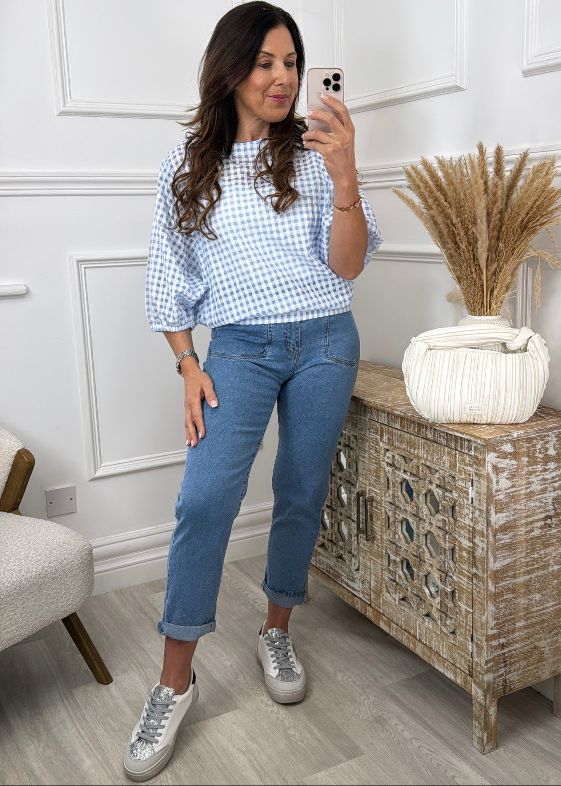 Hazel Blue Gingham Print Top