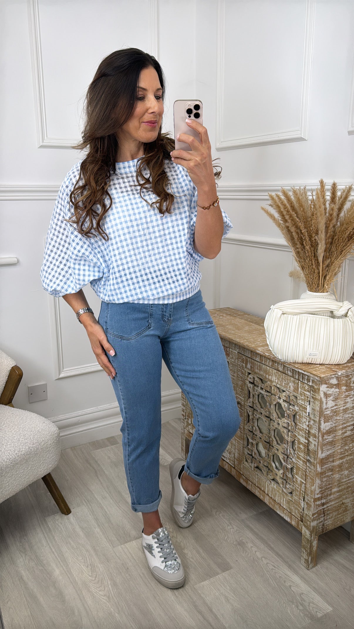 Hazel Blue Gingham Print Top