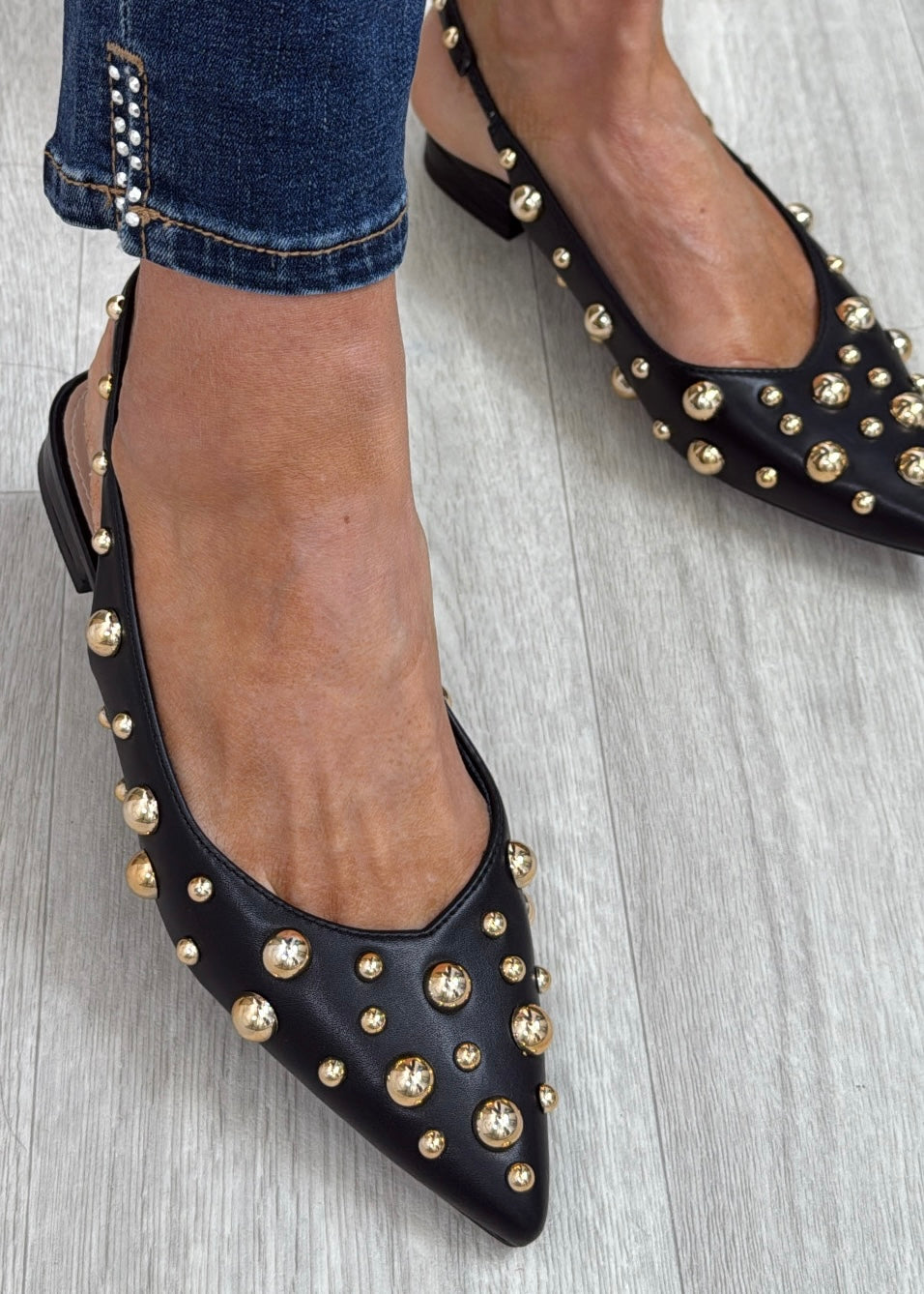 Augusta Black Bubble Beads Ballet Pumps