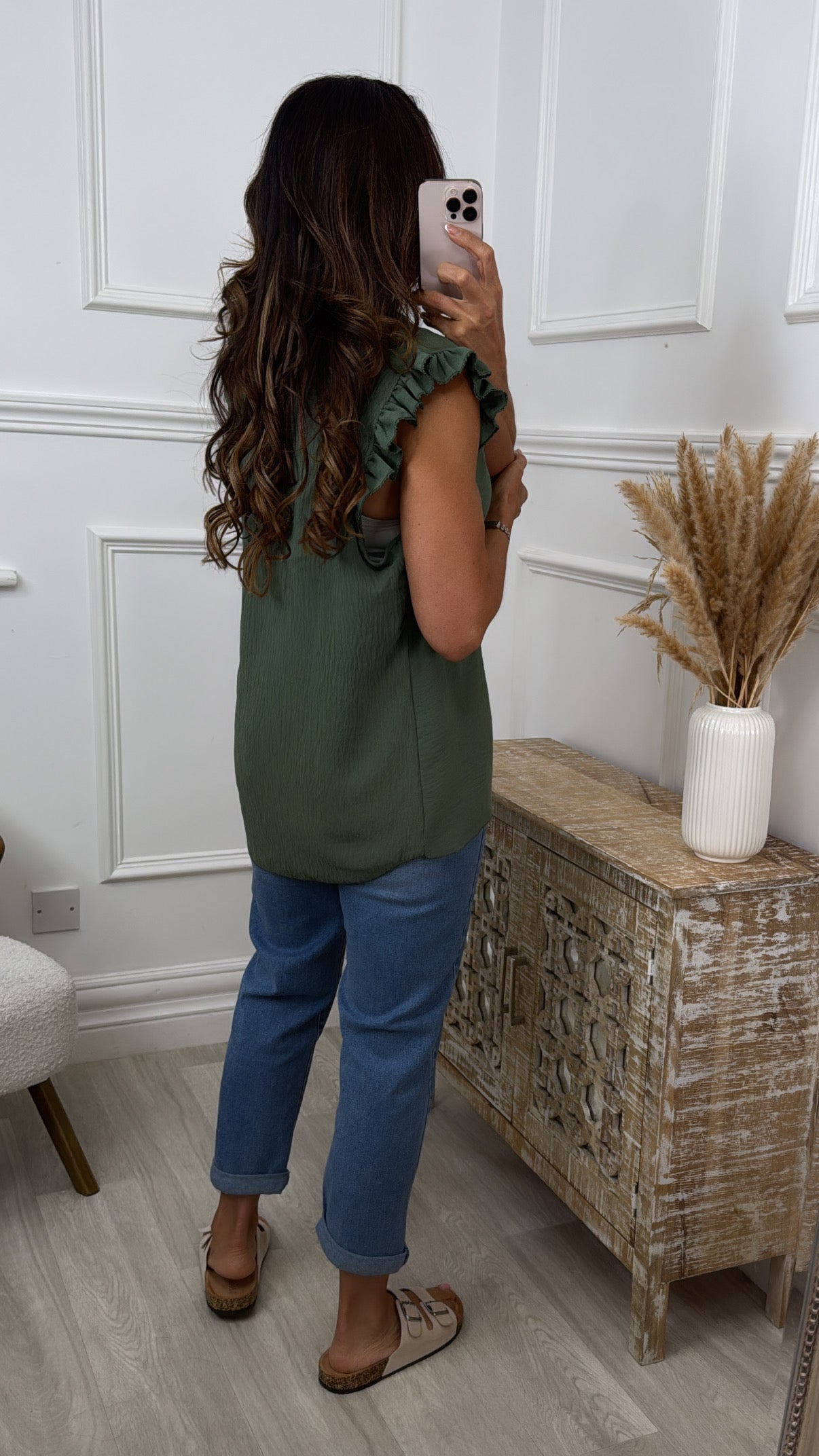 Lora Khaki Frill Sleeve Top