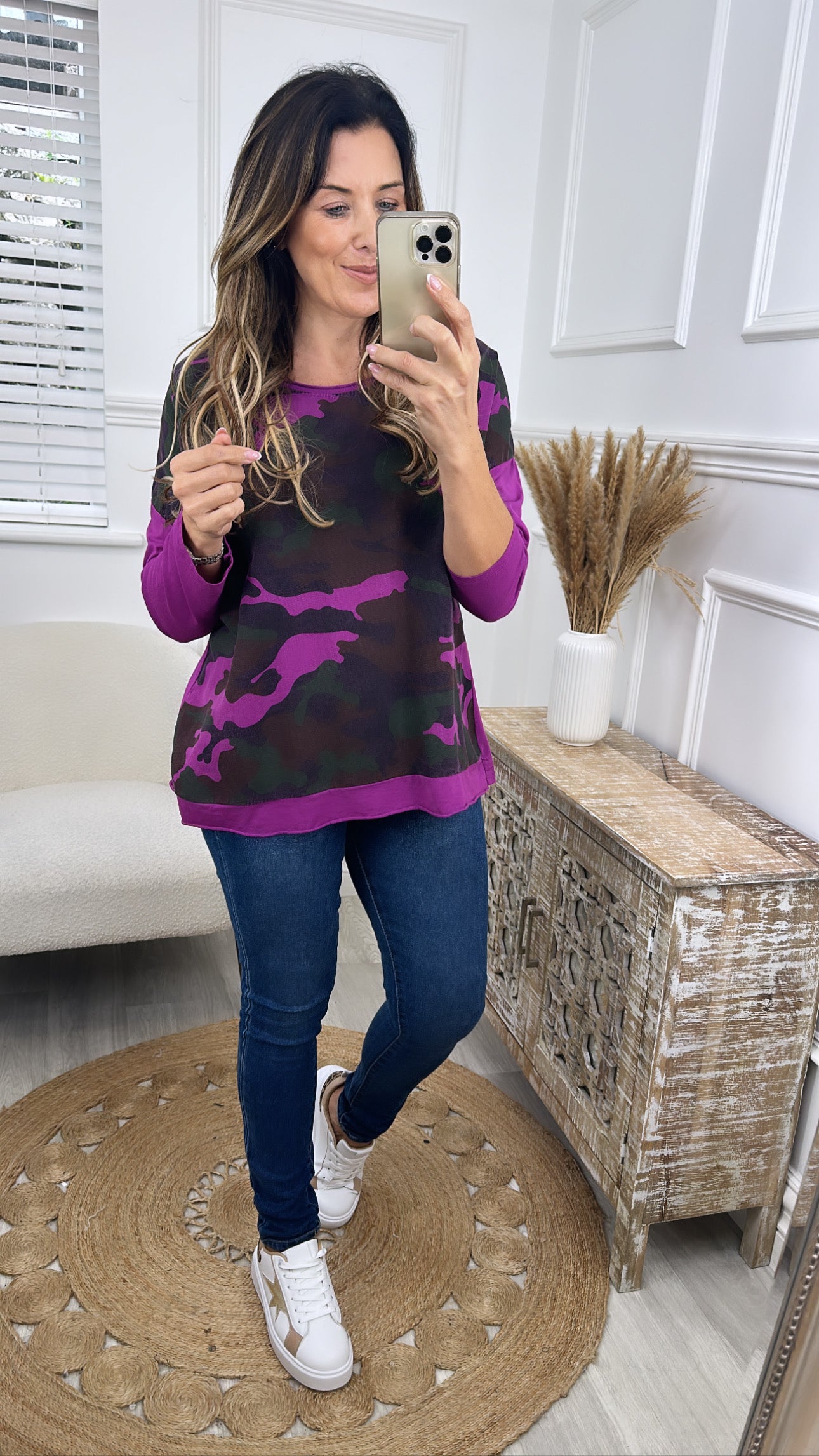 Nikki Fuchsia Camo Print Top
