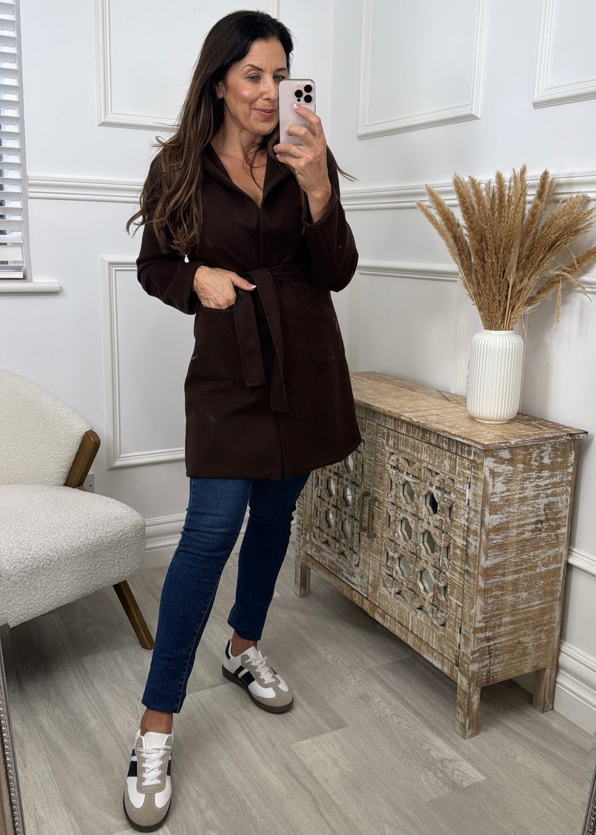Neva Brown Belted Wrap Coat