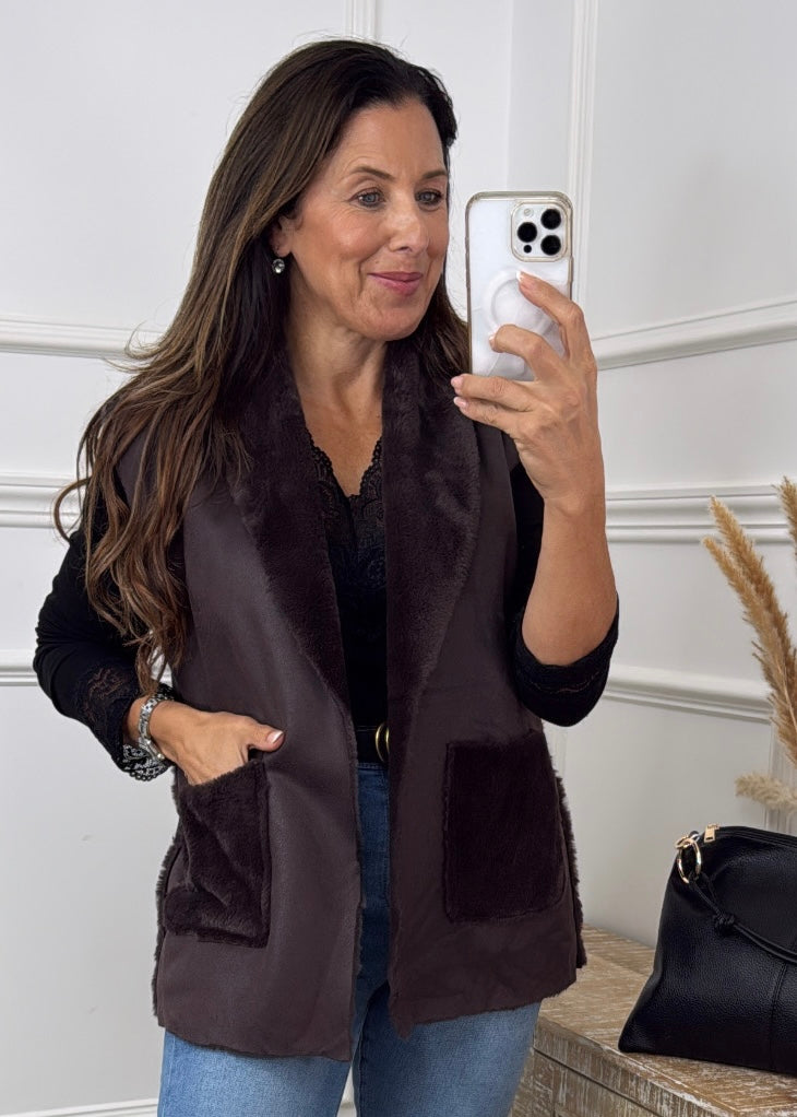 Loretta Brown Suede Feel Waistcoat