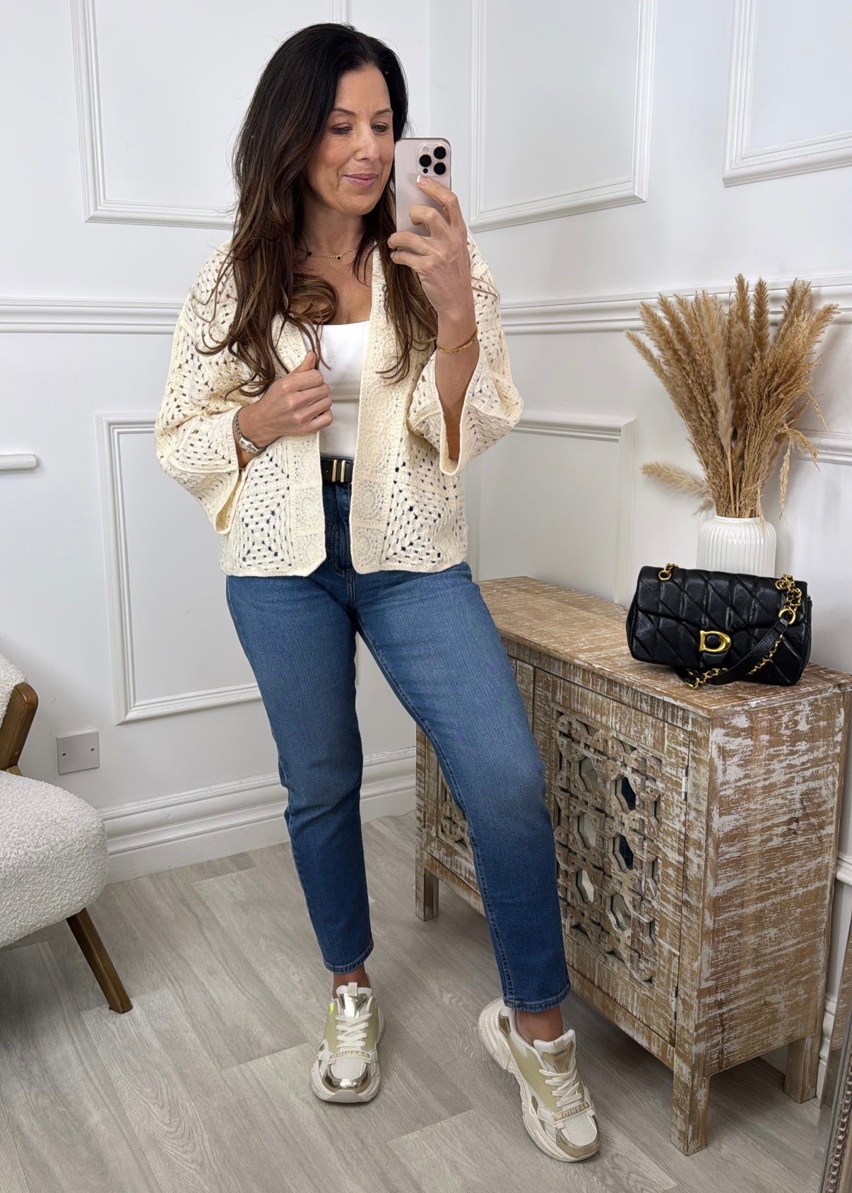 Vienna Beige Crochet Knit Cardigan