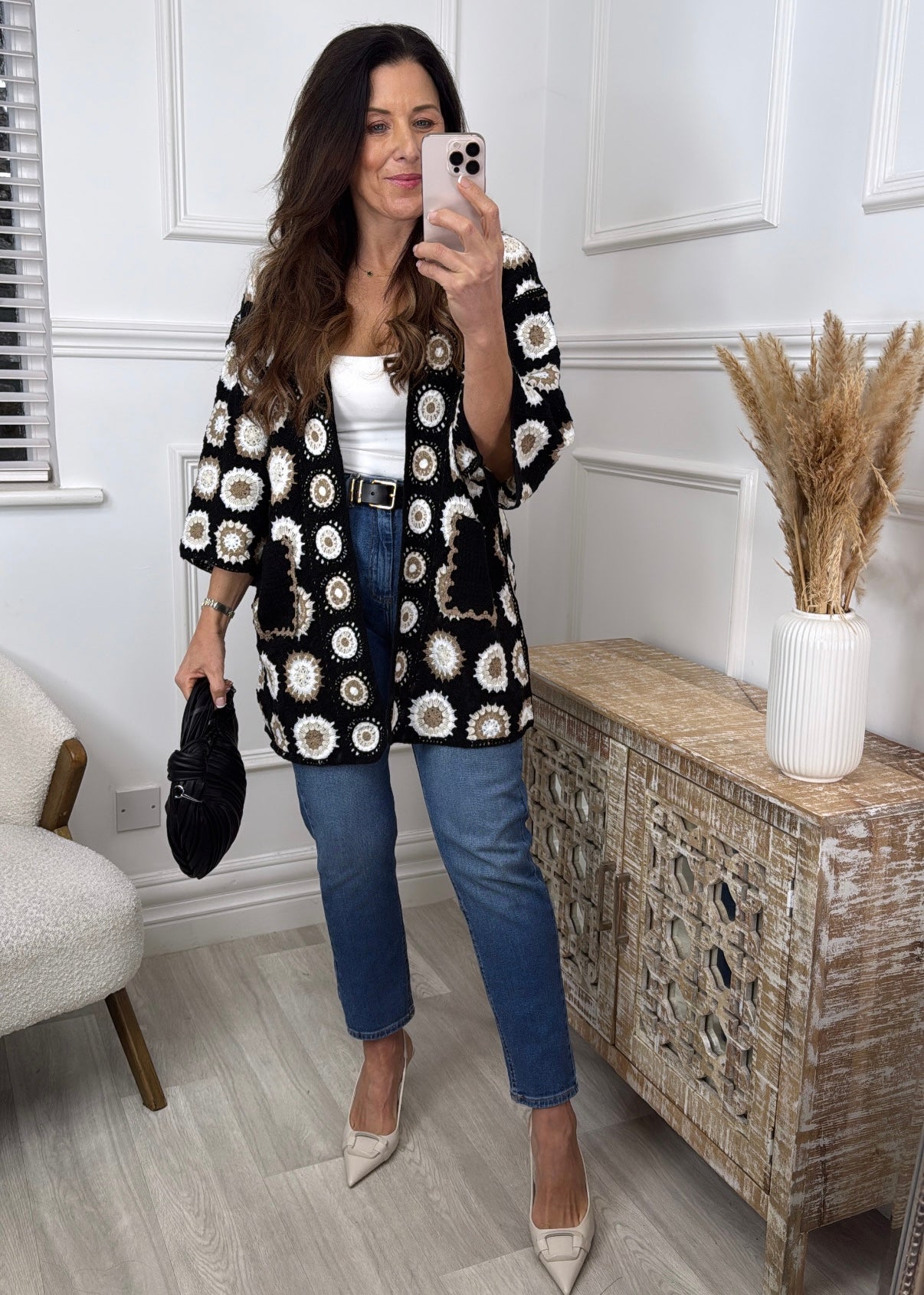 Tina Black Crochet Knit Longline Cardi
