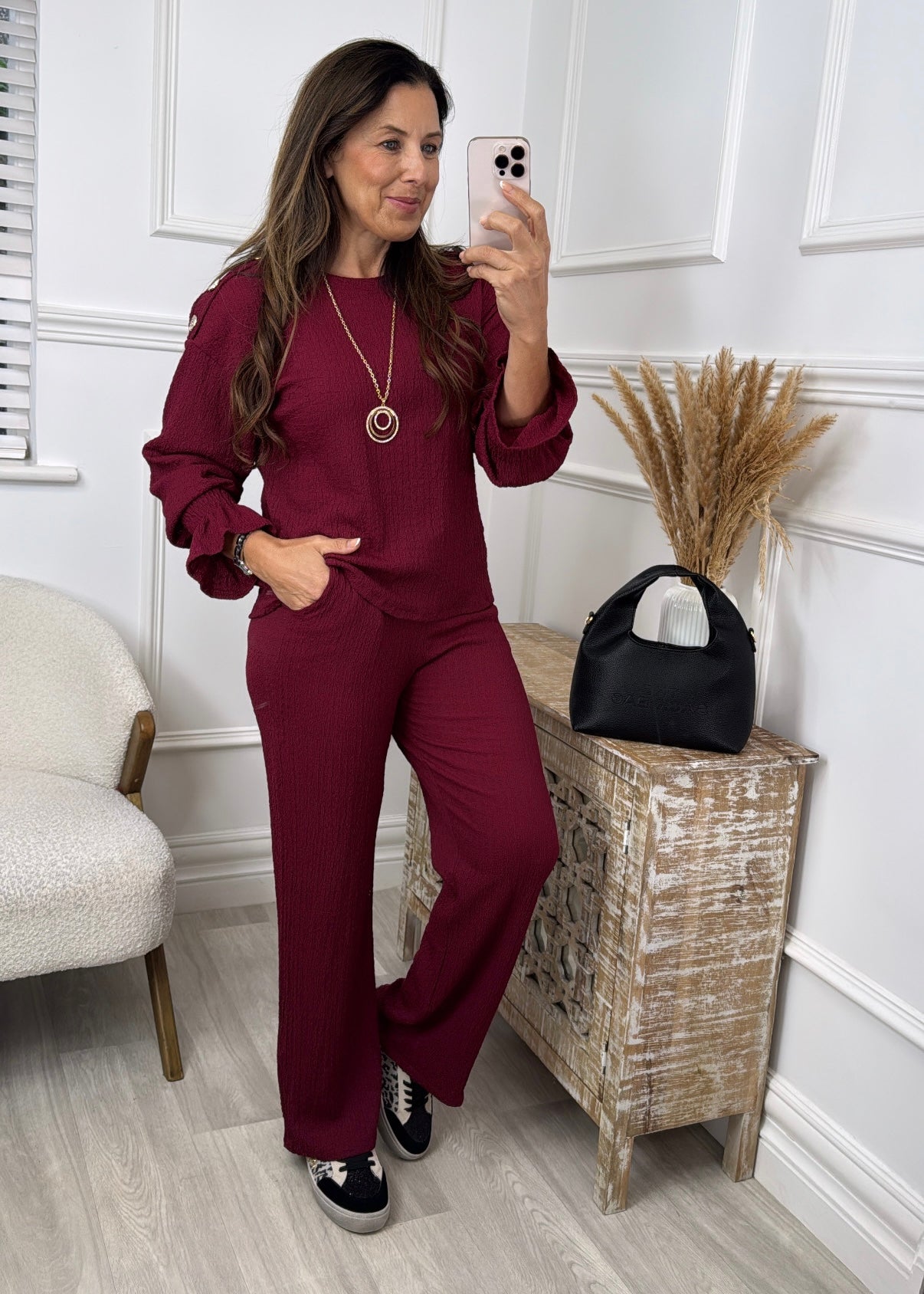 Clarise Wine Frill Cuff Two Piece Set