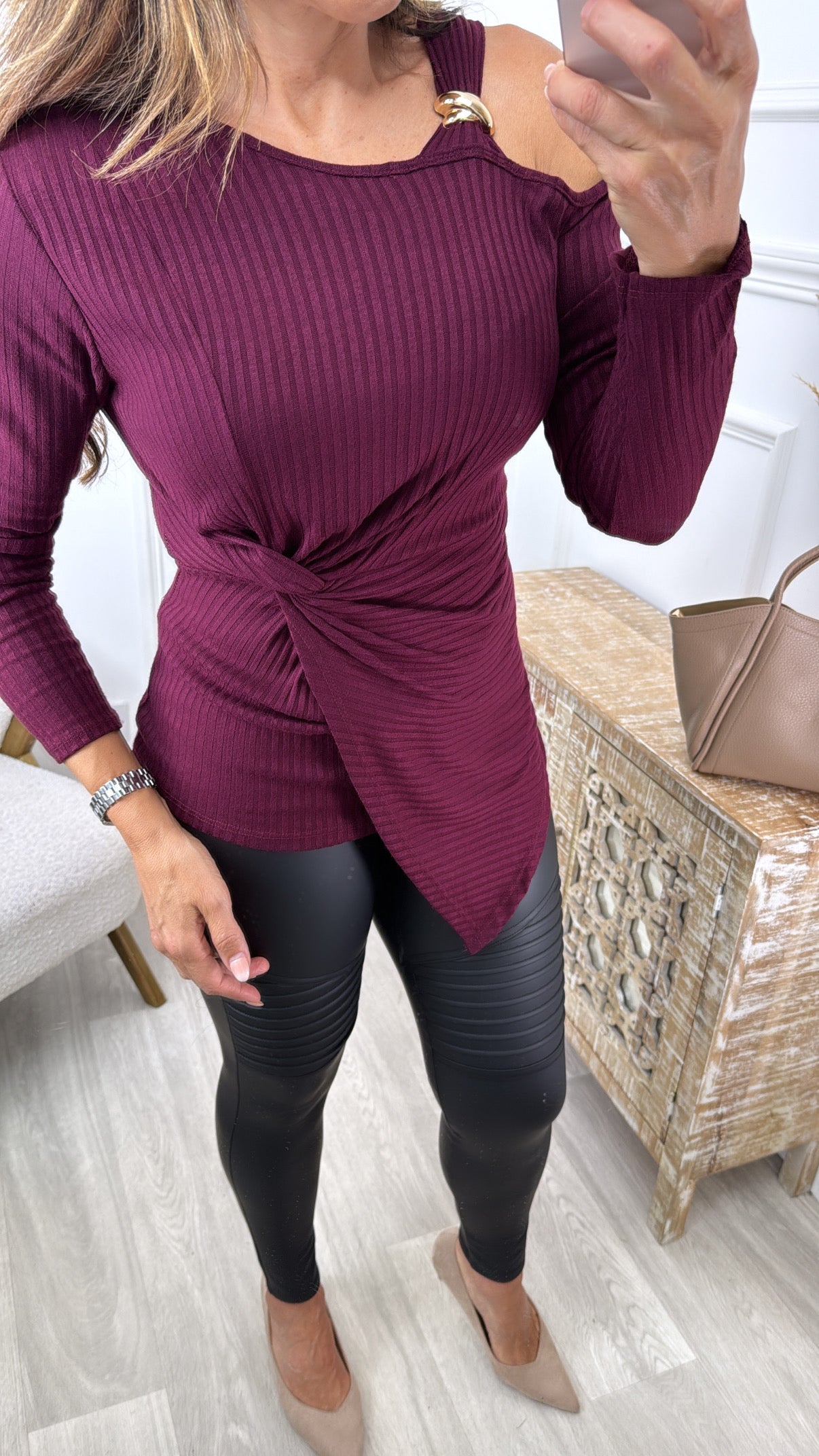 Edel Wine Open Shoulder Top