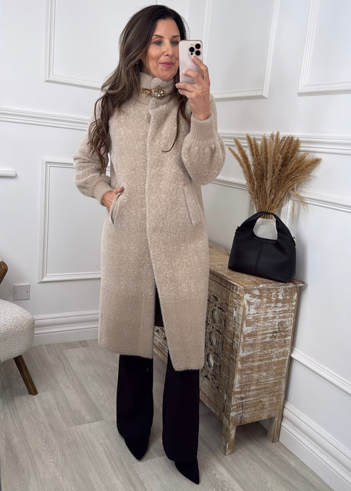 Bronwyn Beige Mid Length Coatigan