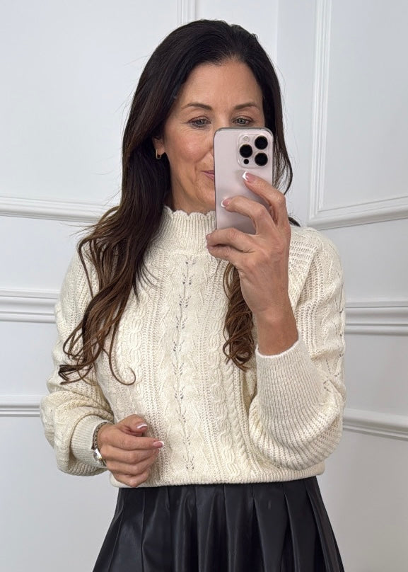 Naima Cream High Neck Jumper