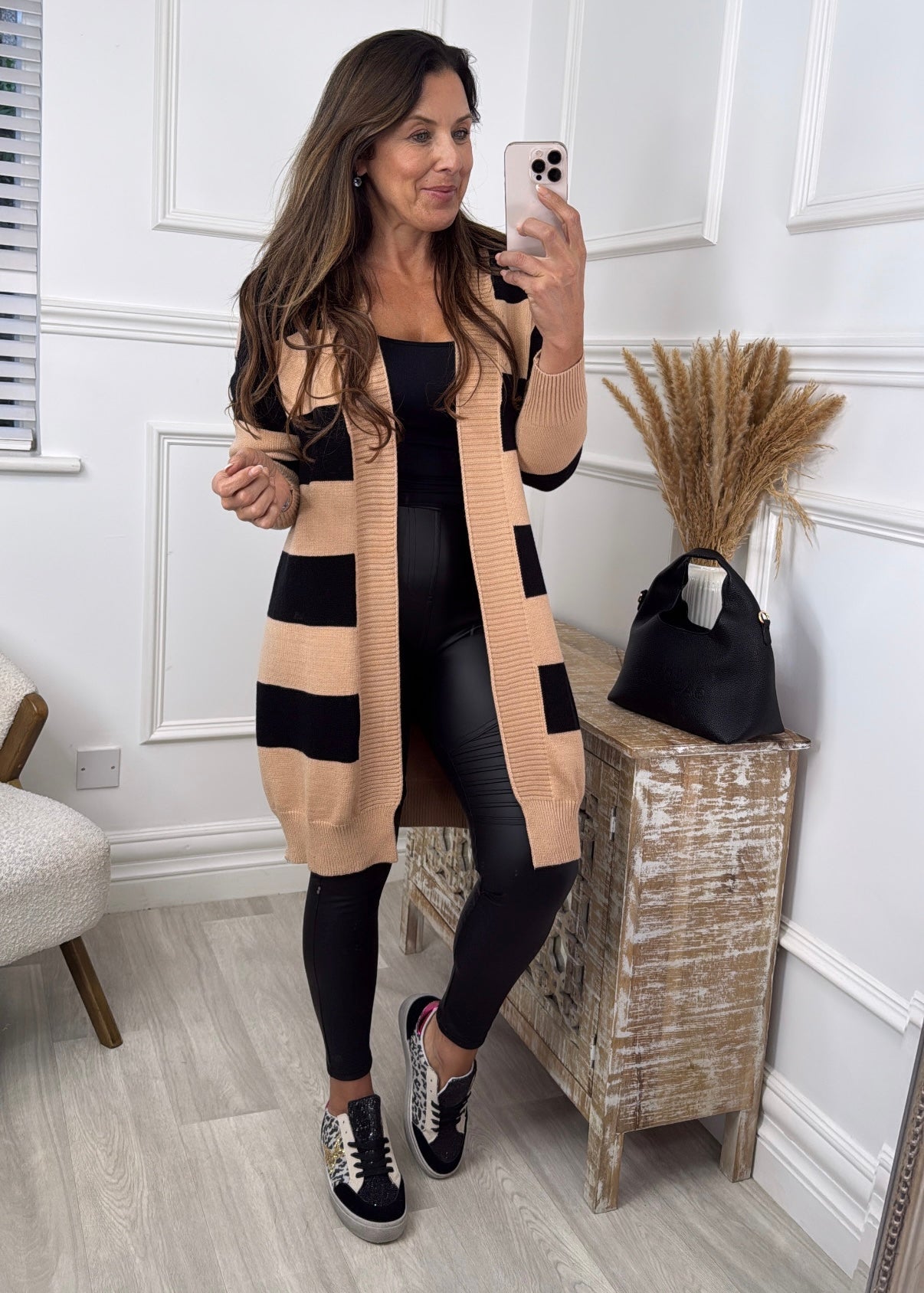 June Black and Camel Striped Cardigan