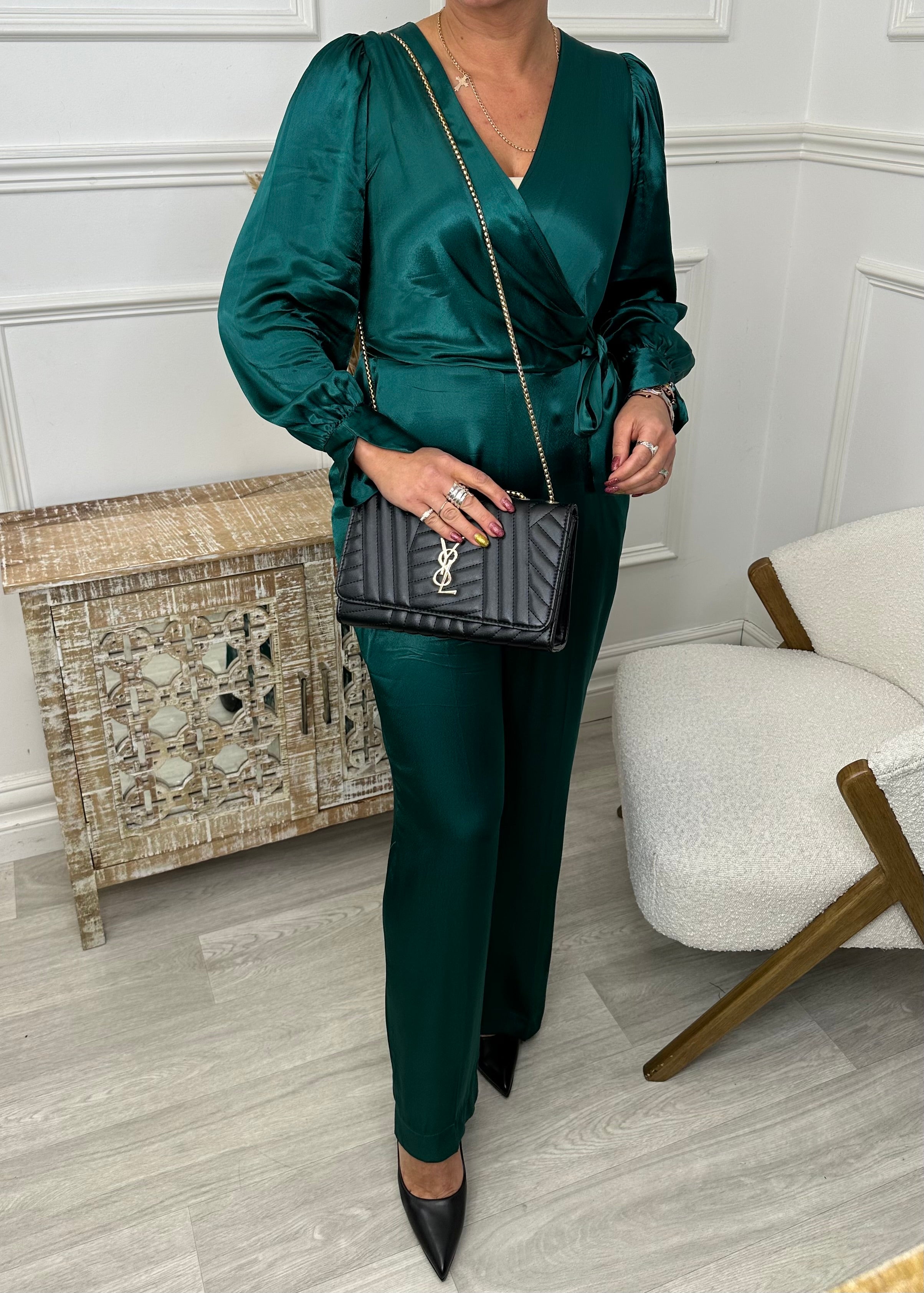 Toriana Teal Wrap Jumpsuit