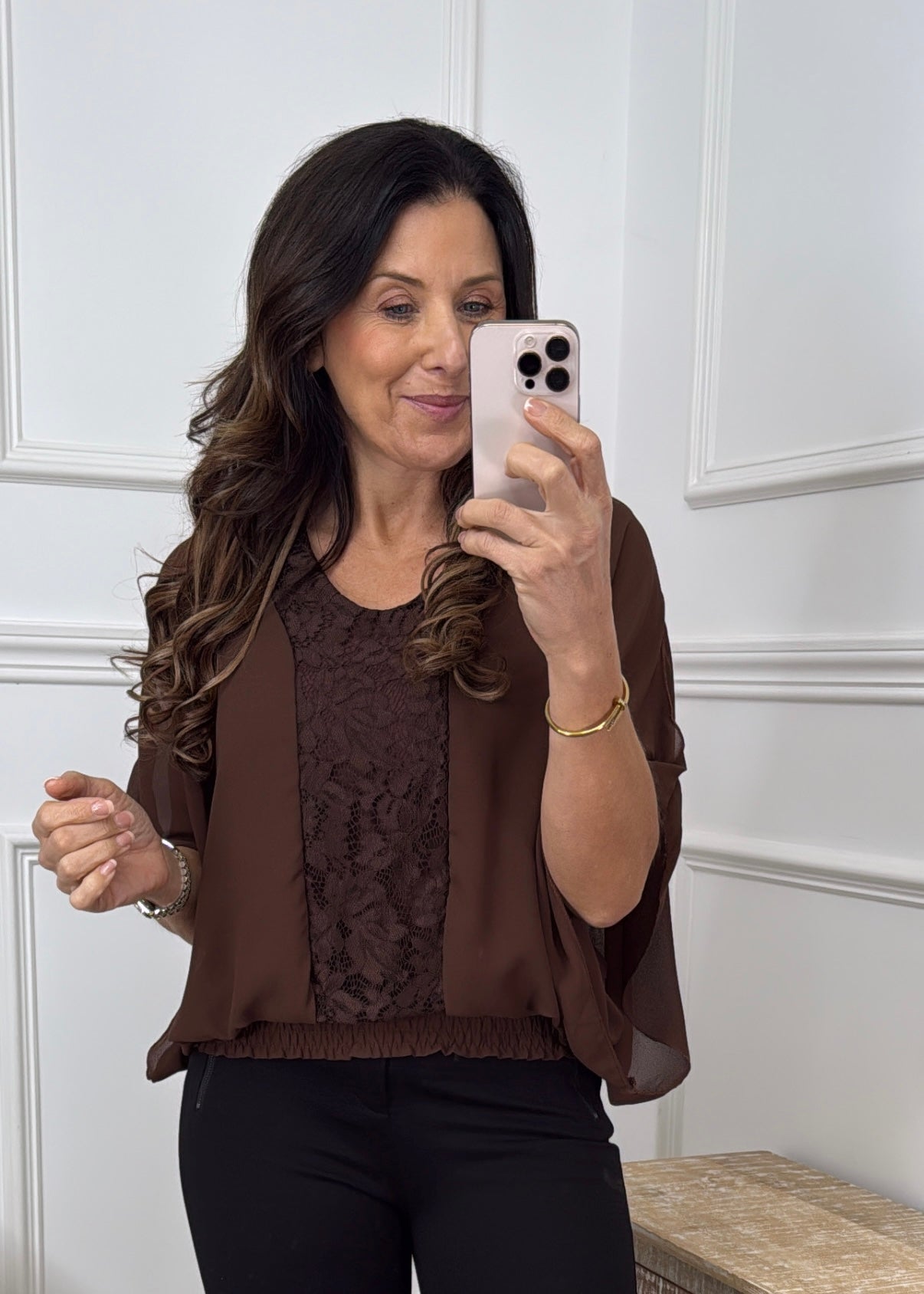 Norella Brown Lace Detail Top