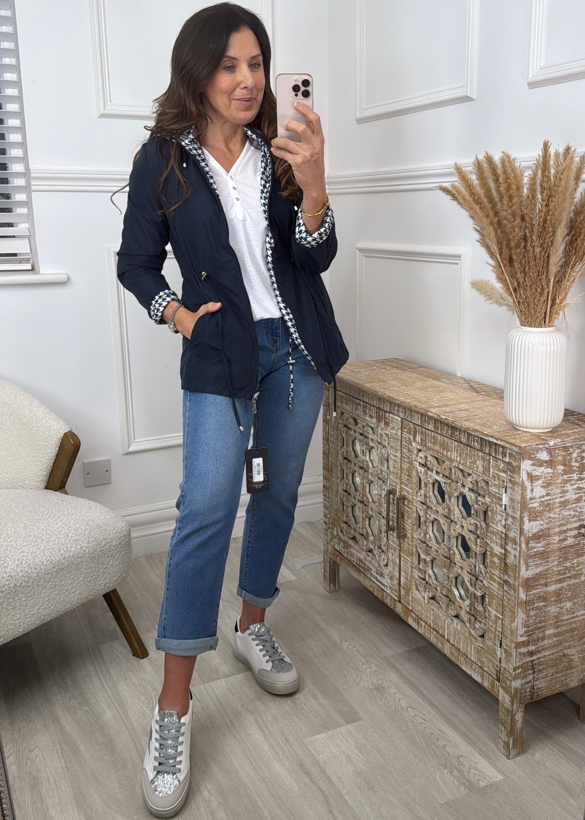 Danielle Navy Long Rain Jacket