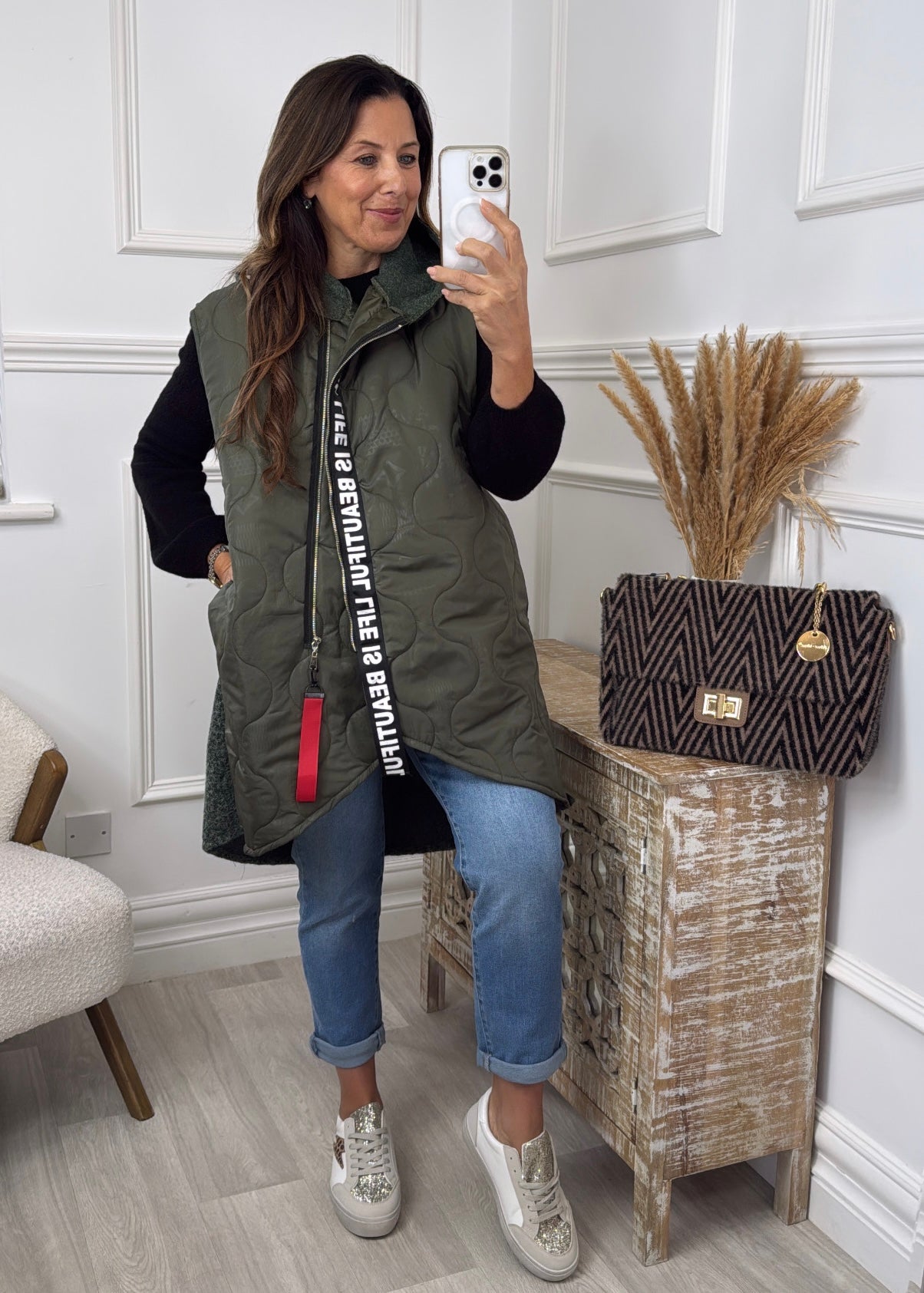 Ceoline Khaki Gilet with Back Detail