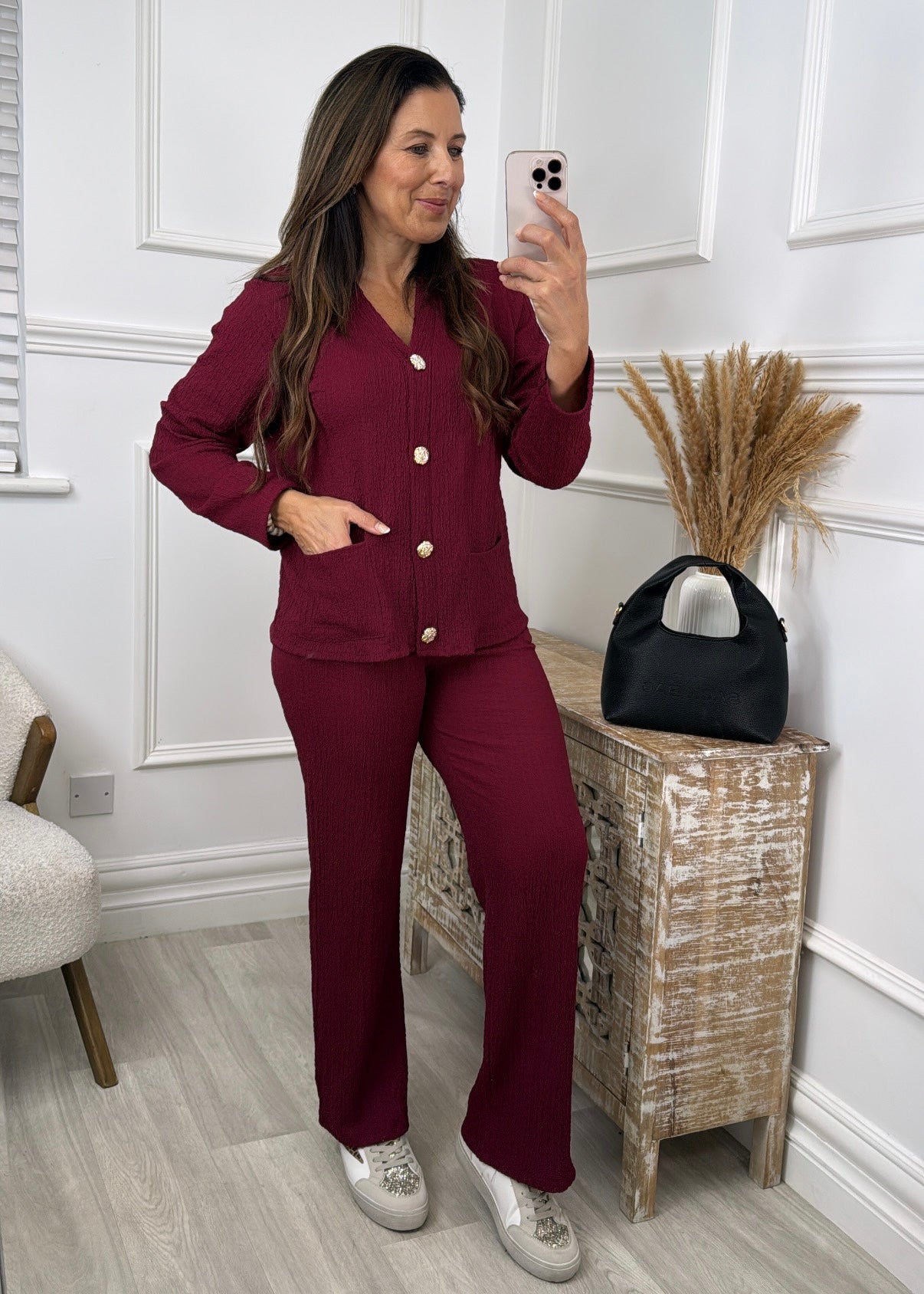 Quinn Wine Two Piece Gold Button Set