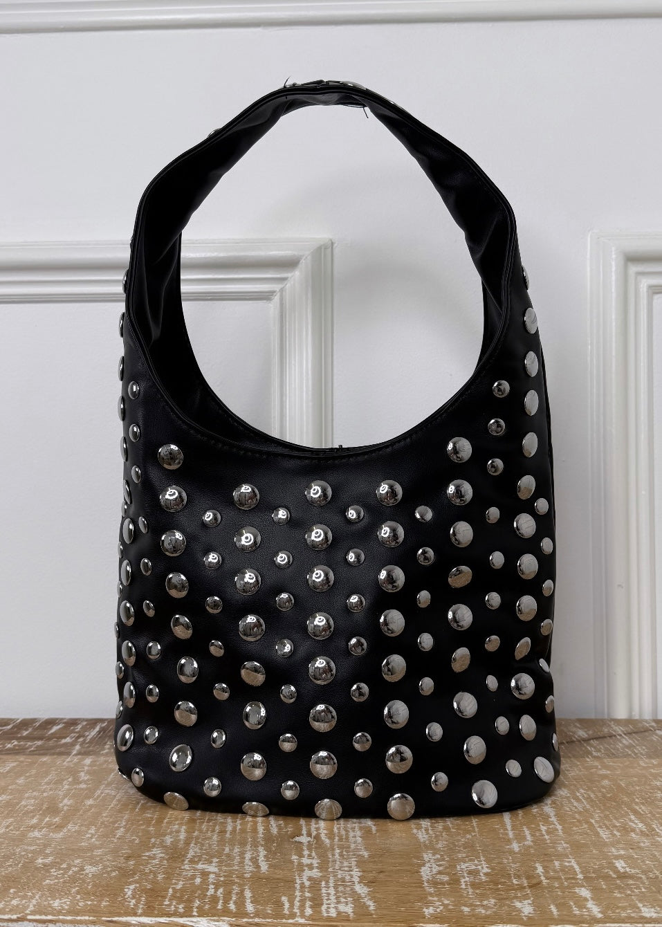 Leonie Black Studded Shoulder Bag