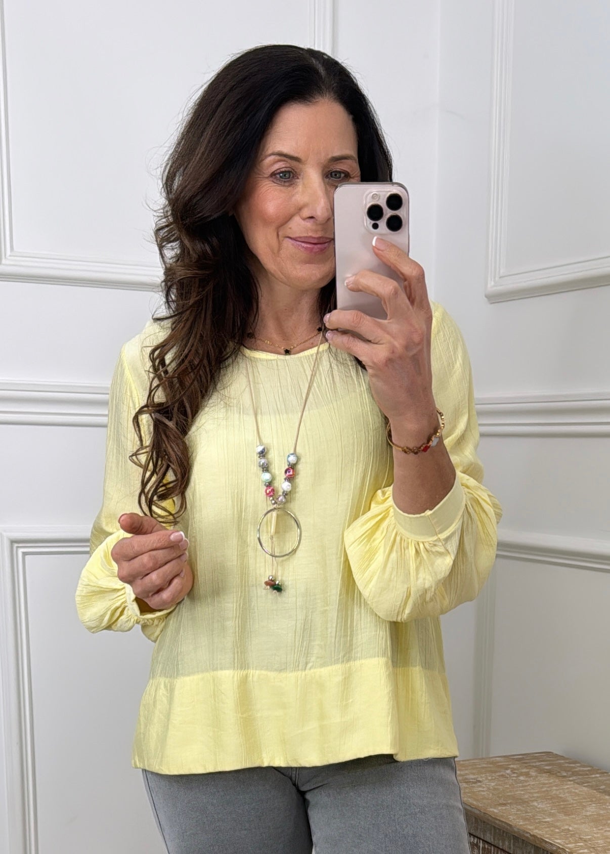 Rebel Yellow Textured Blouse With Necklace