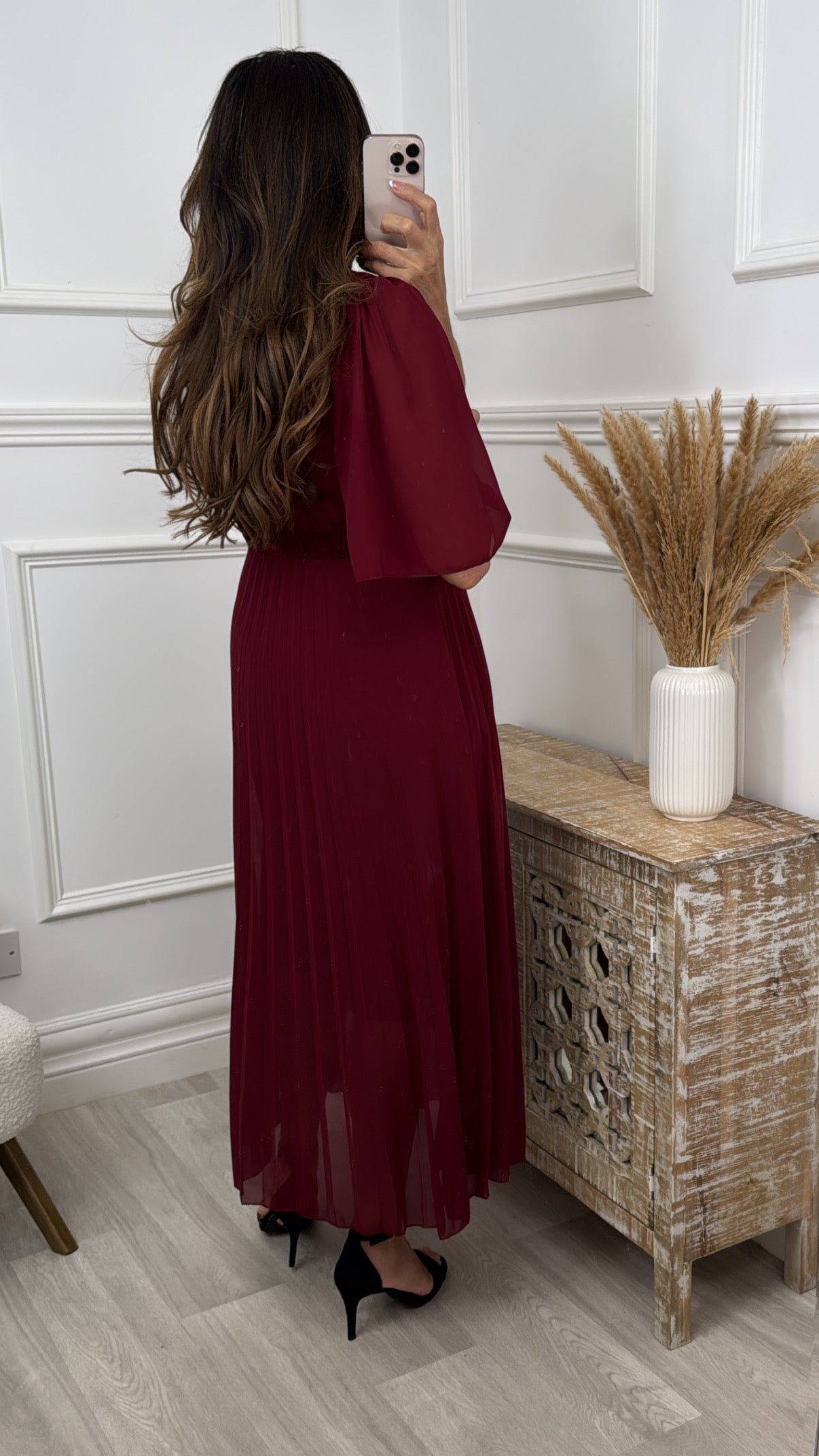 Glynis Wine Pleated Wrap Dress