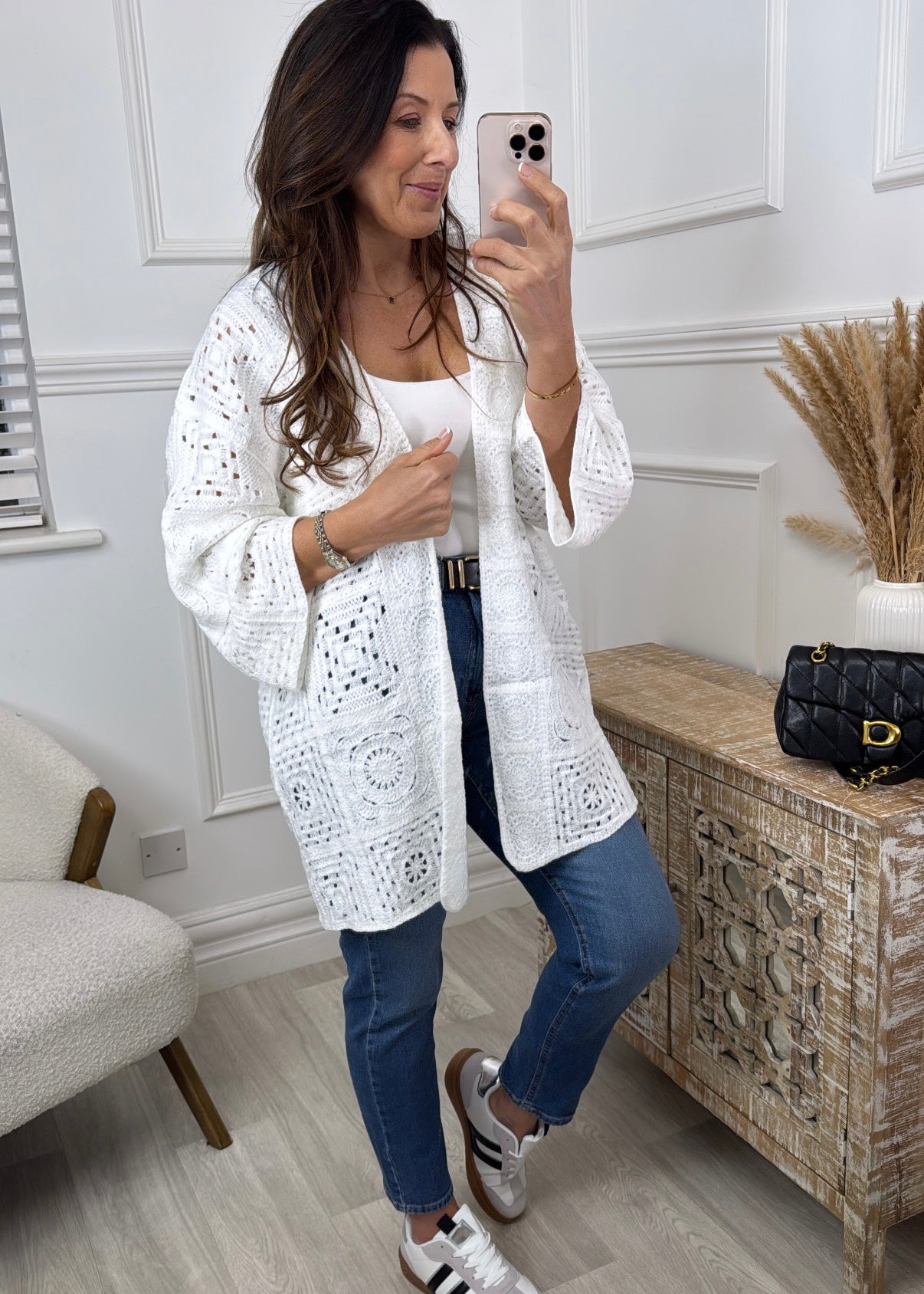 Abigail White Crochet Knit Cardigan