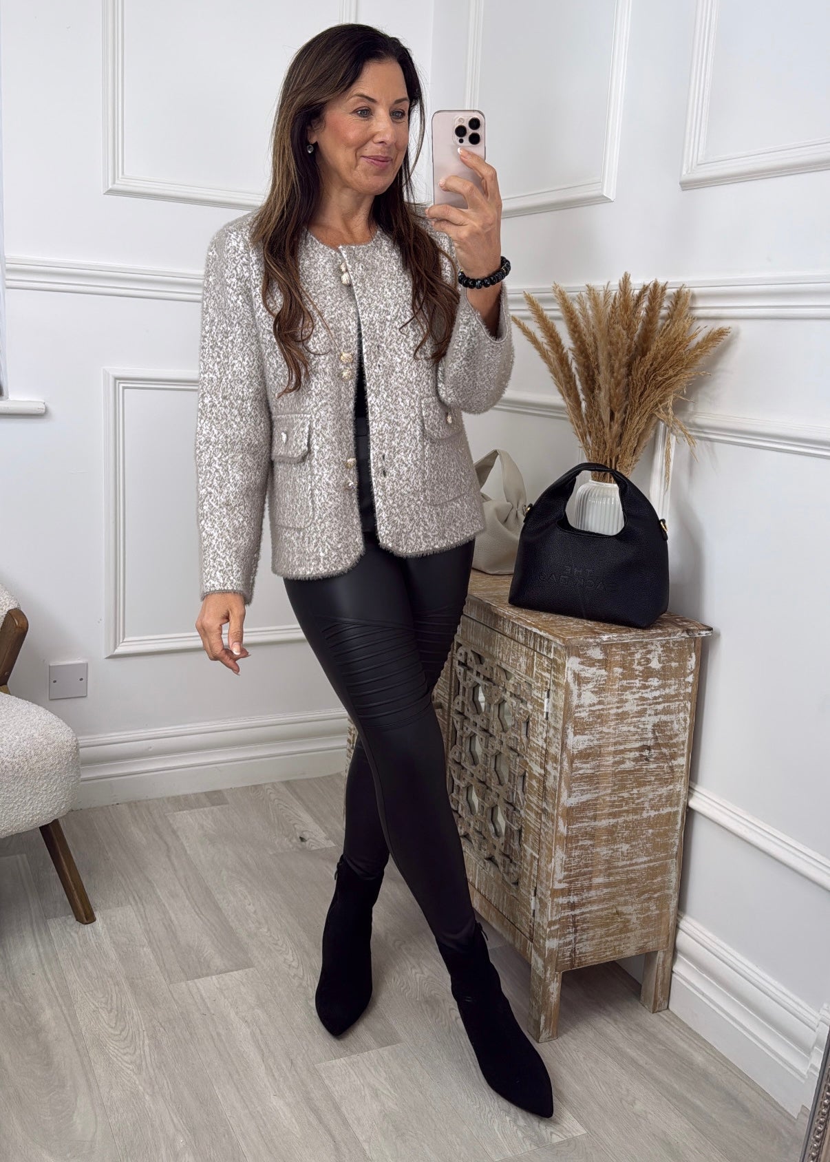 Suin Beige Gold Button Cardigan