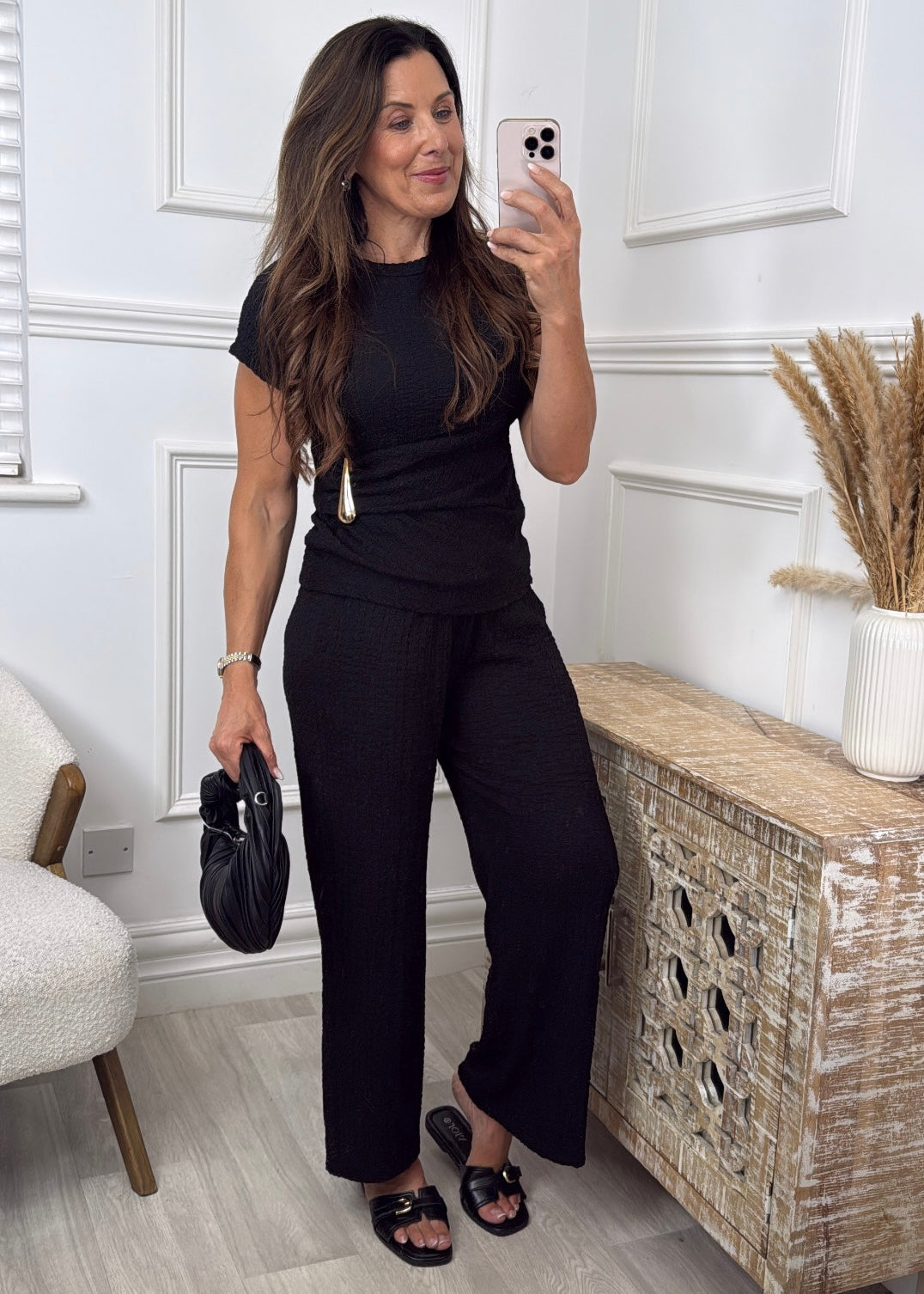 Madrid Black Ruched Gold Tie Set