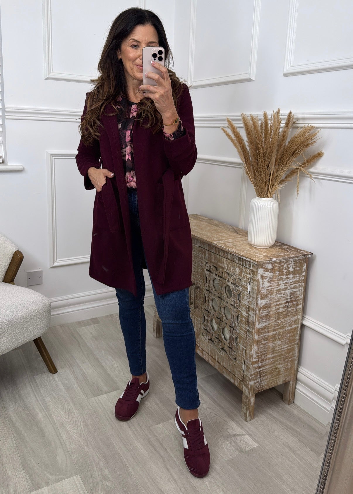Neva Wine Belted Wrap Coat