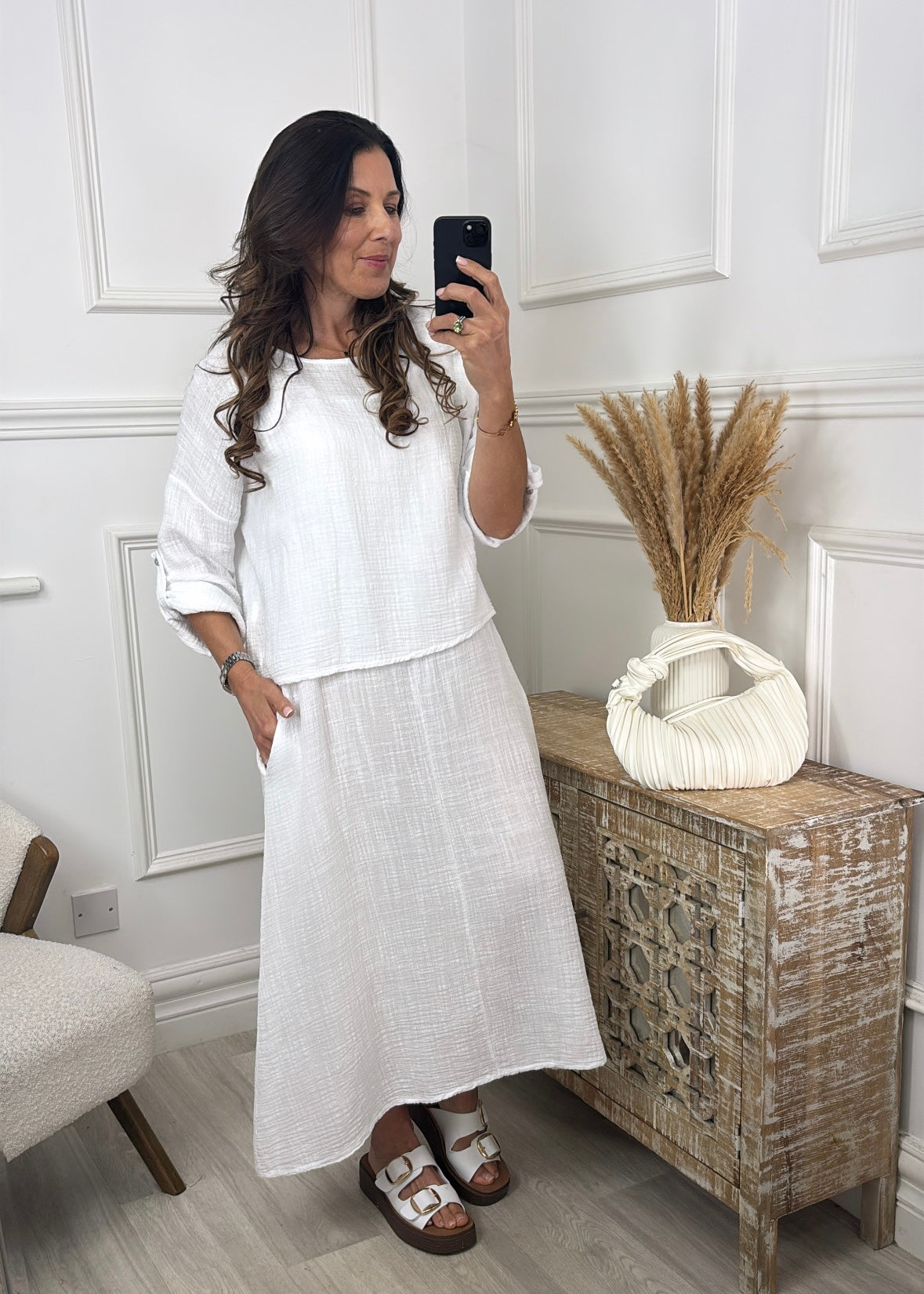 Steph White Overlay Top Midi Dress