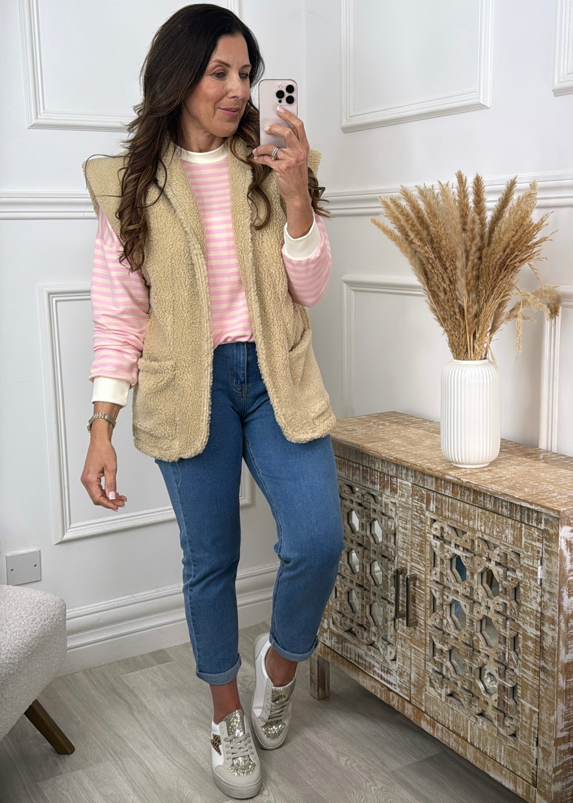 Mariosa Beige Faux Sherpa Waistcoat