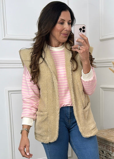 Mariosa Beige Faux Sherpa Waistcoat
