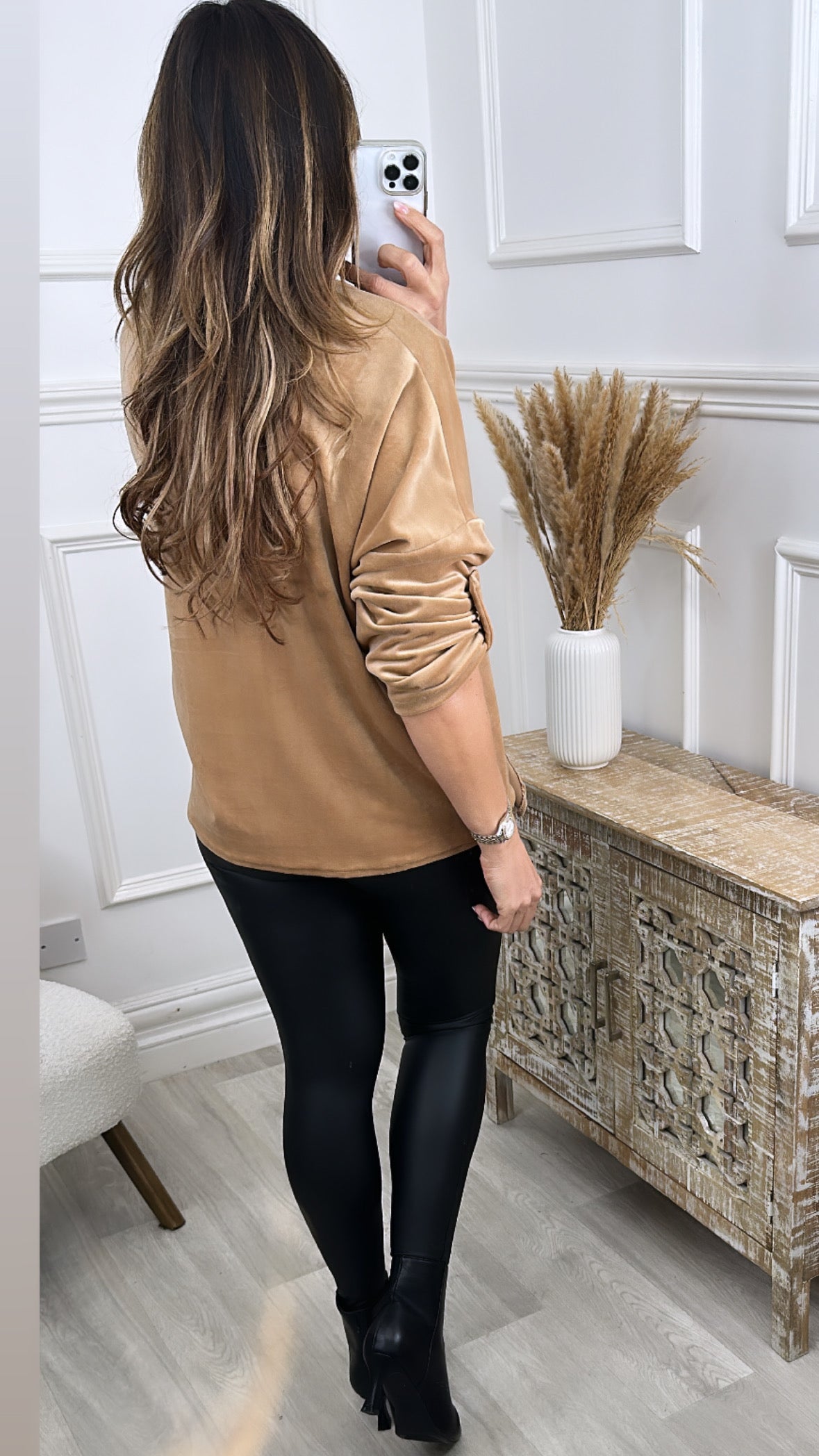 Elicia Camel Velvet Knotted Top