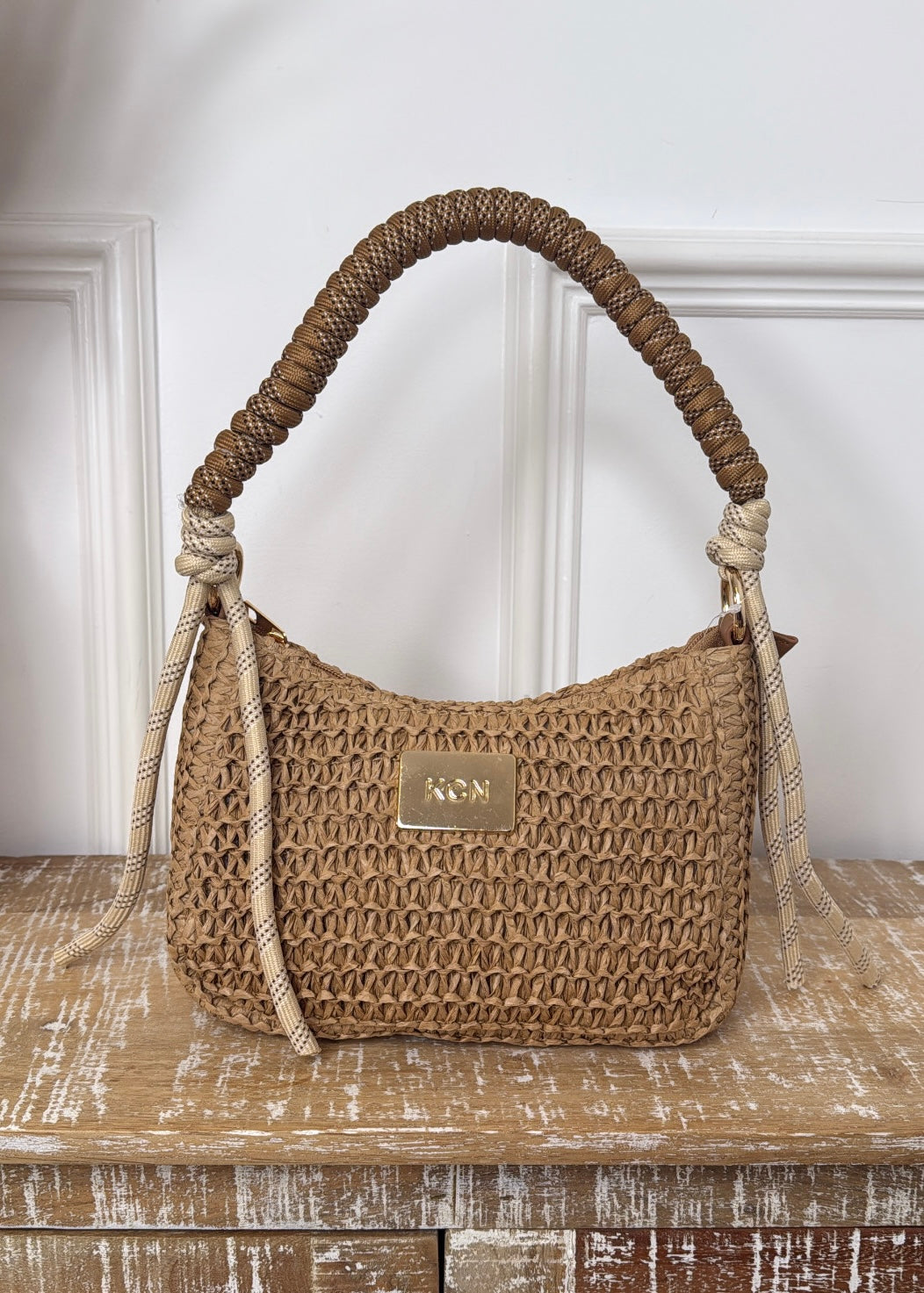 Keeva Beige Straw Crossbody Bag