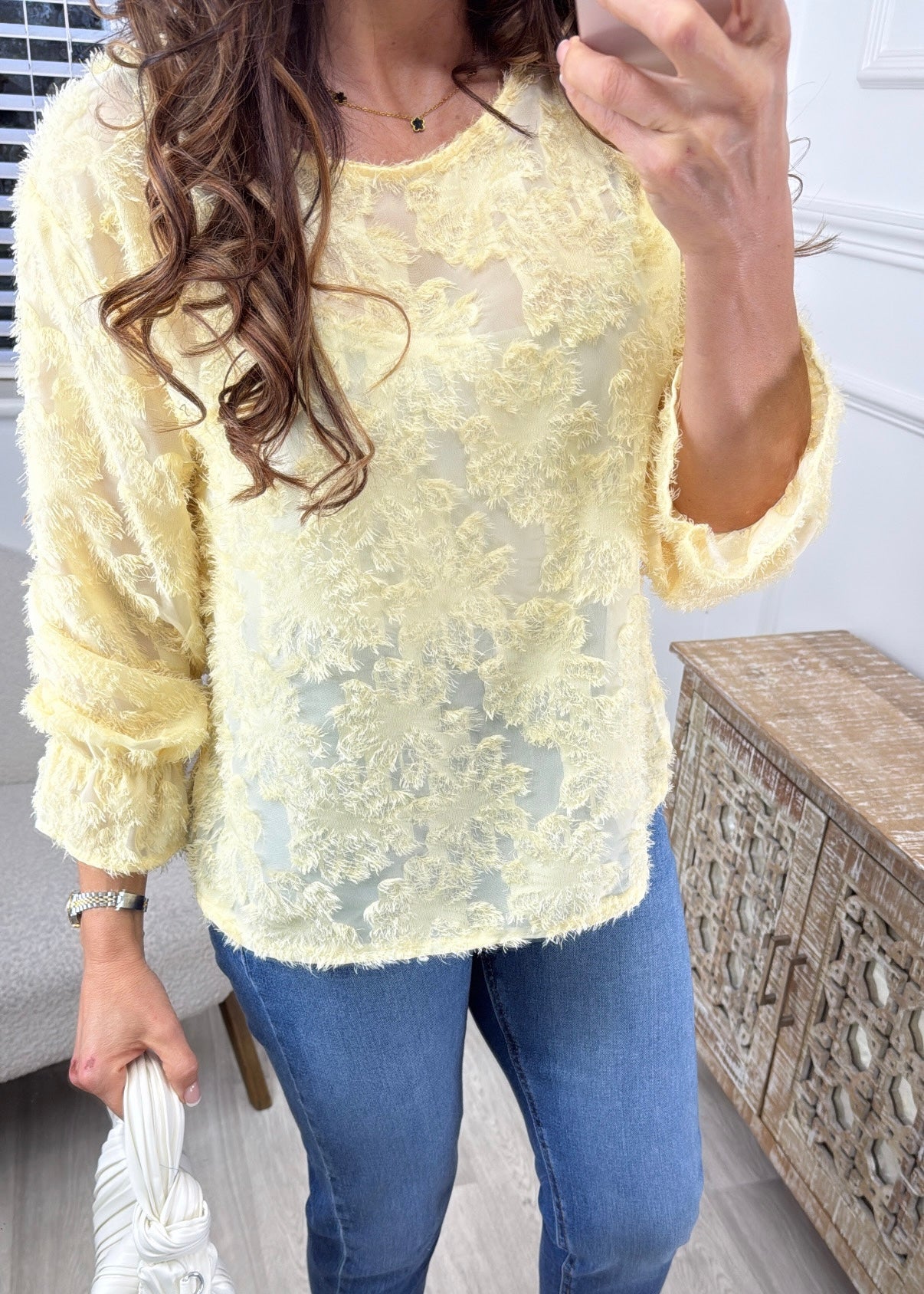 Stef Yellow Floral Eyelash Texture Top