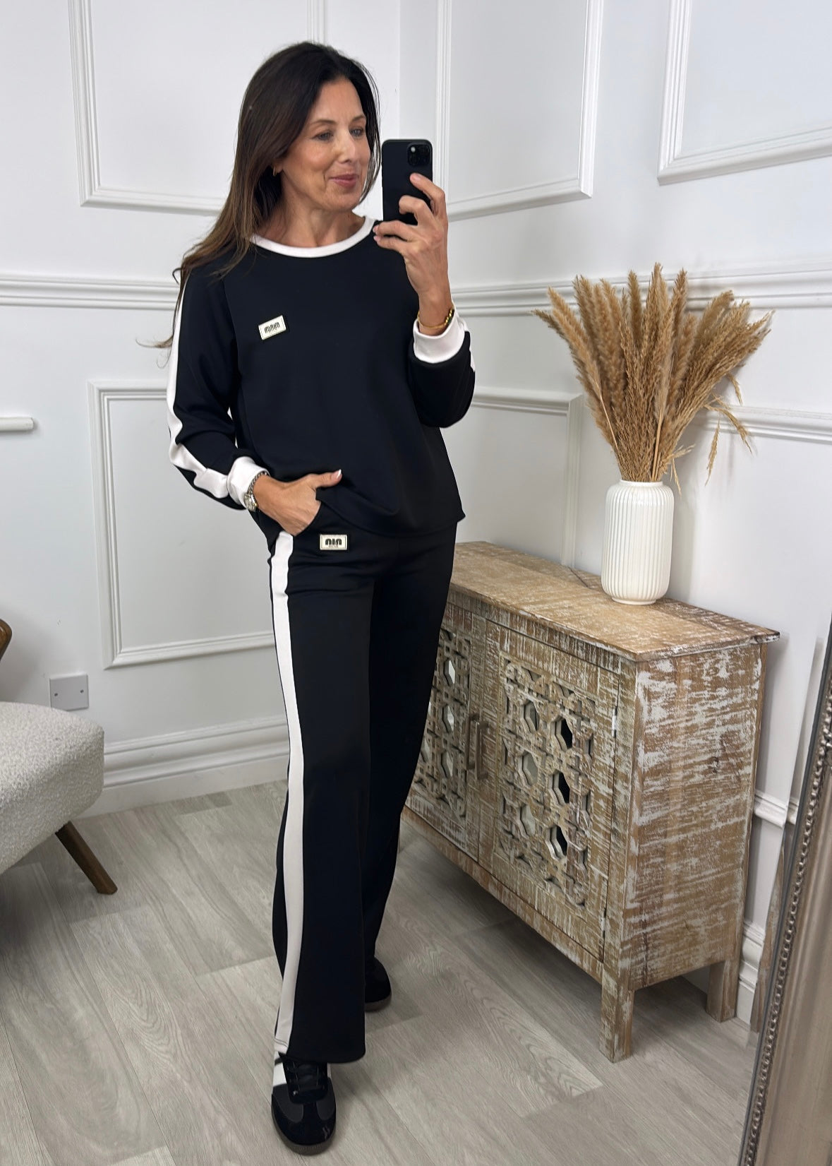 Rowena Black Side Stripe Set