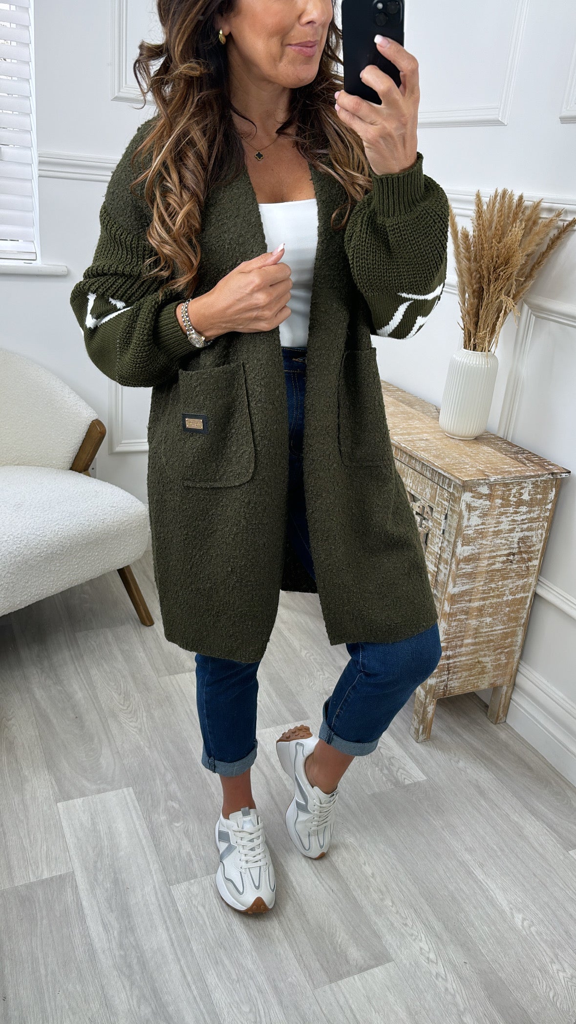 Yvonne Khaki Heart Sleeve Coatigan