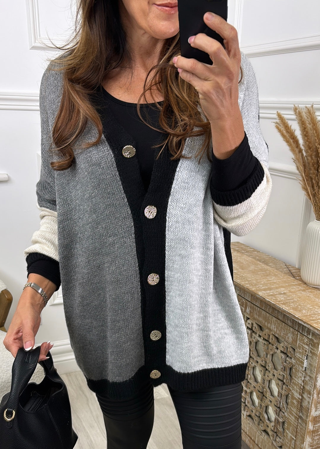 Nell Grey Colourblock Cardigan