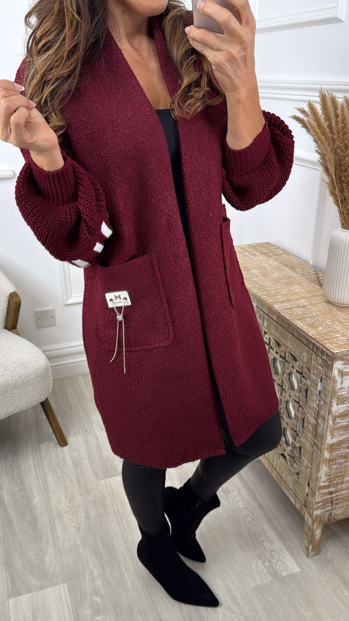 Ashley Wine Knit Sleeve Coatigan