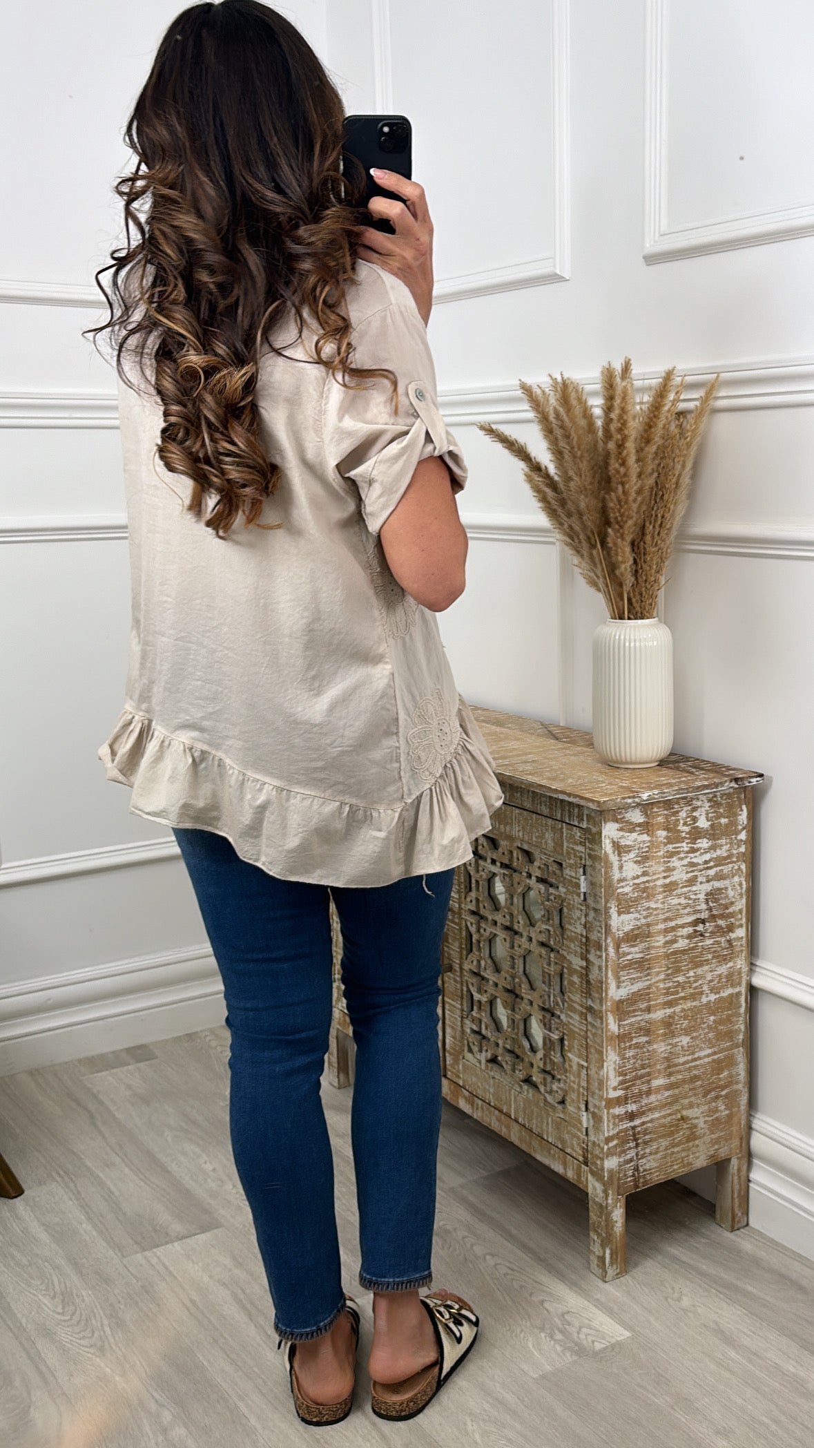 Charlene Beige Broderie Flower Blouse