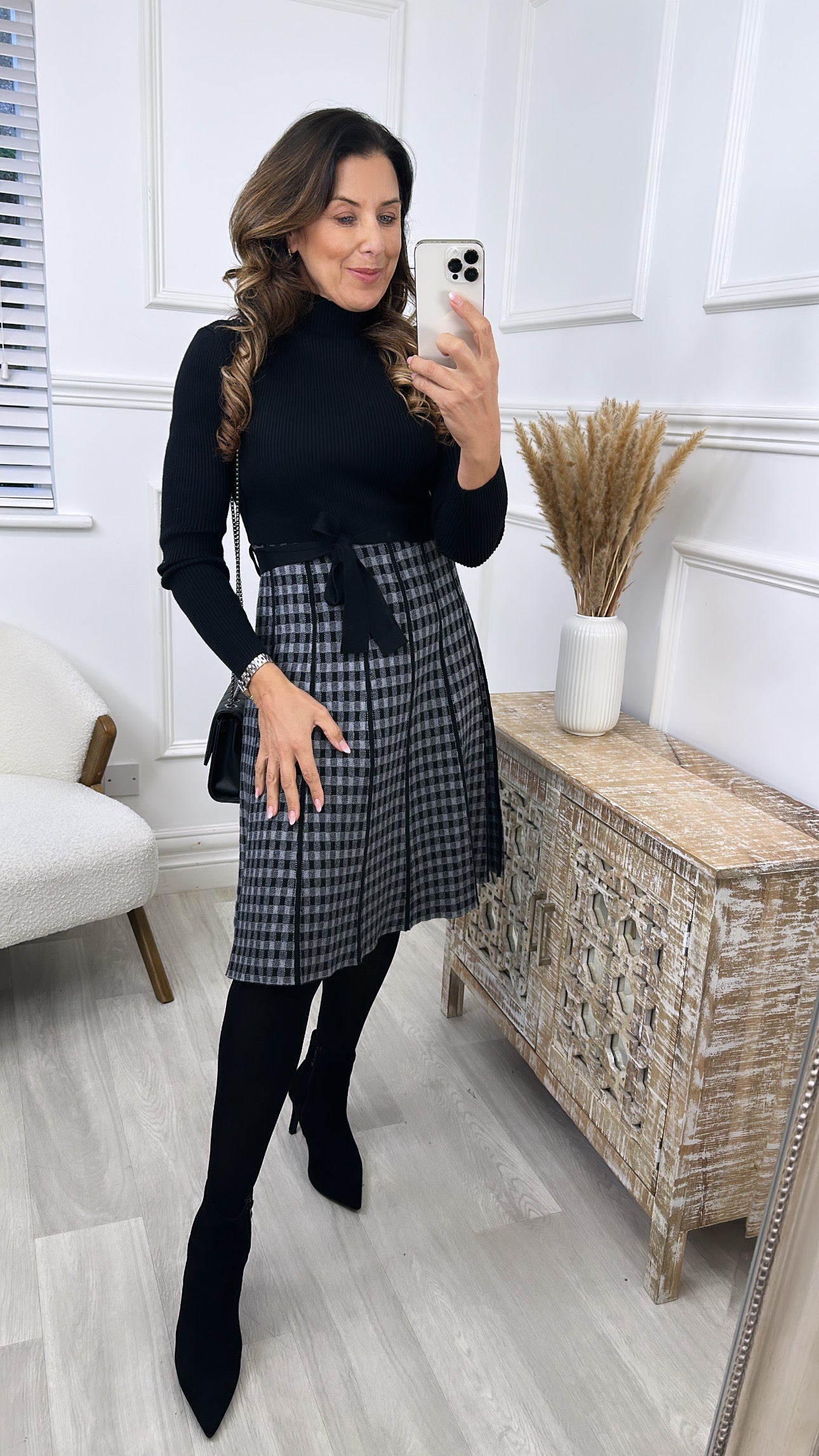 Lotte Black Gingham Skater Dress