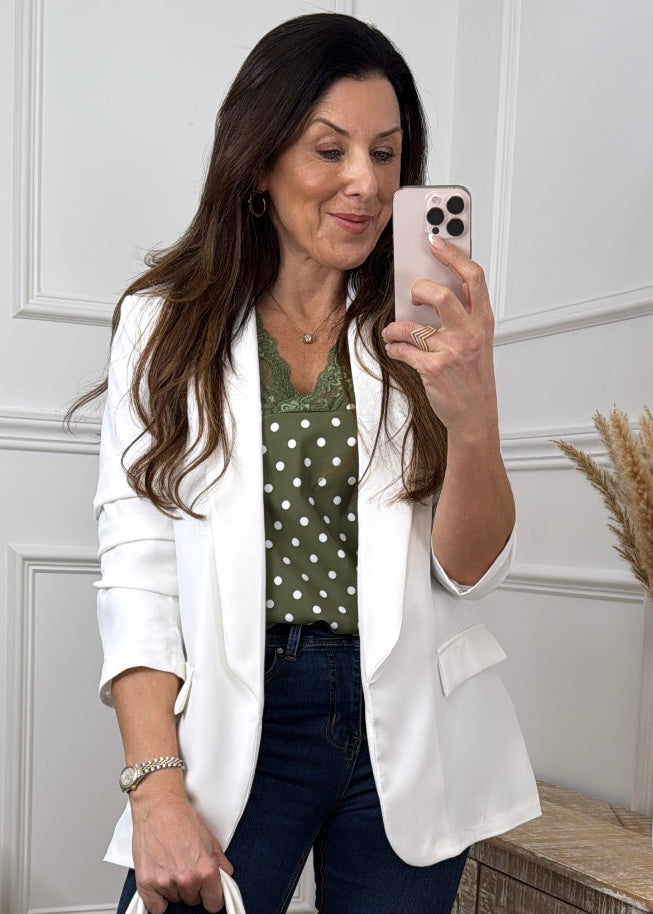 Merrill Cream Gathered Sleeve Blazer